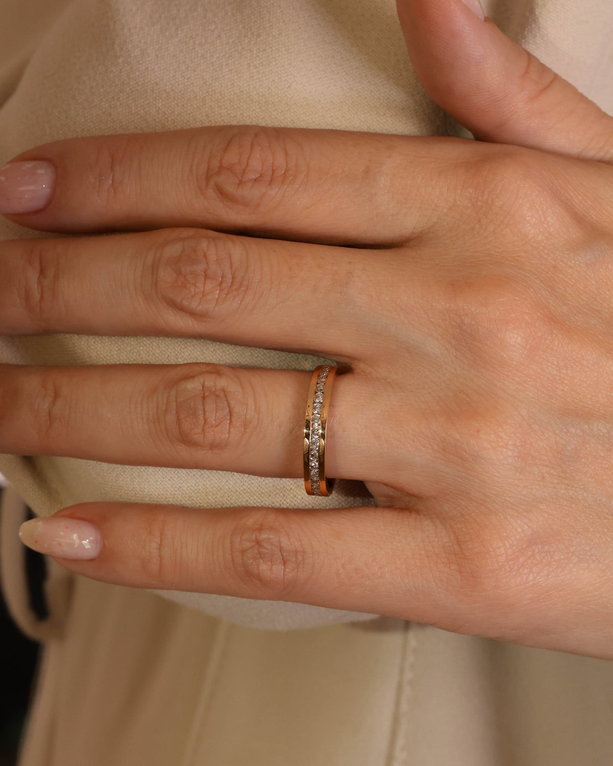 Natural Diamond Channel Ring in 18K Rose Gold – view 3
