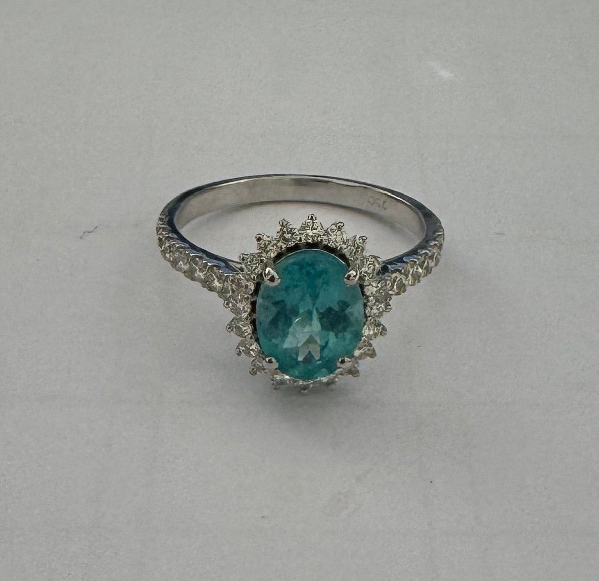0.73 ct color stone and diamond 18k white gold ring