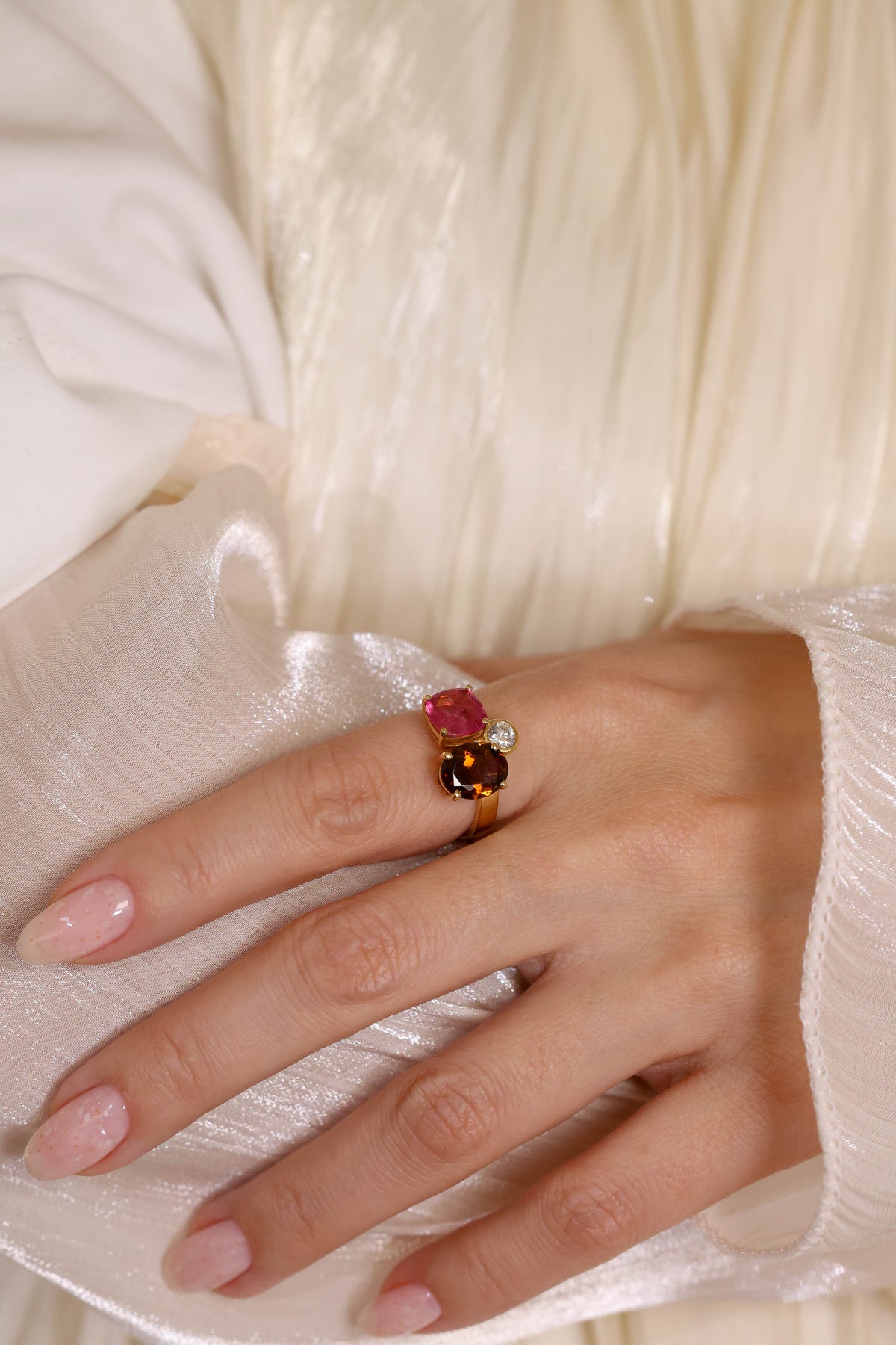 Pink Sapphire and Smoky Topaz Ring