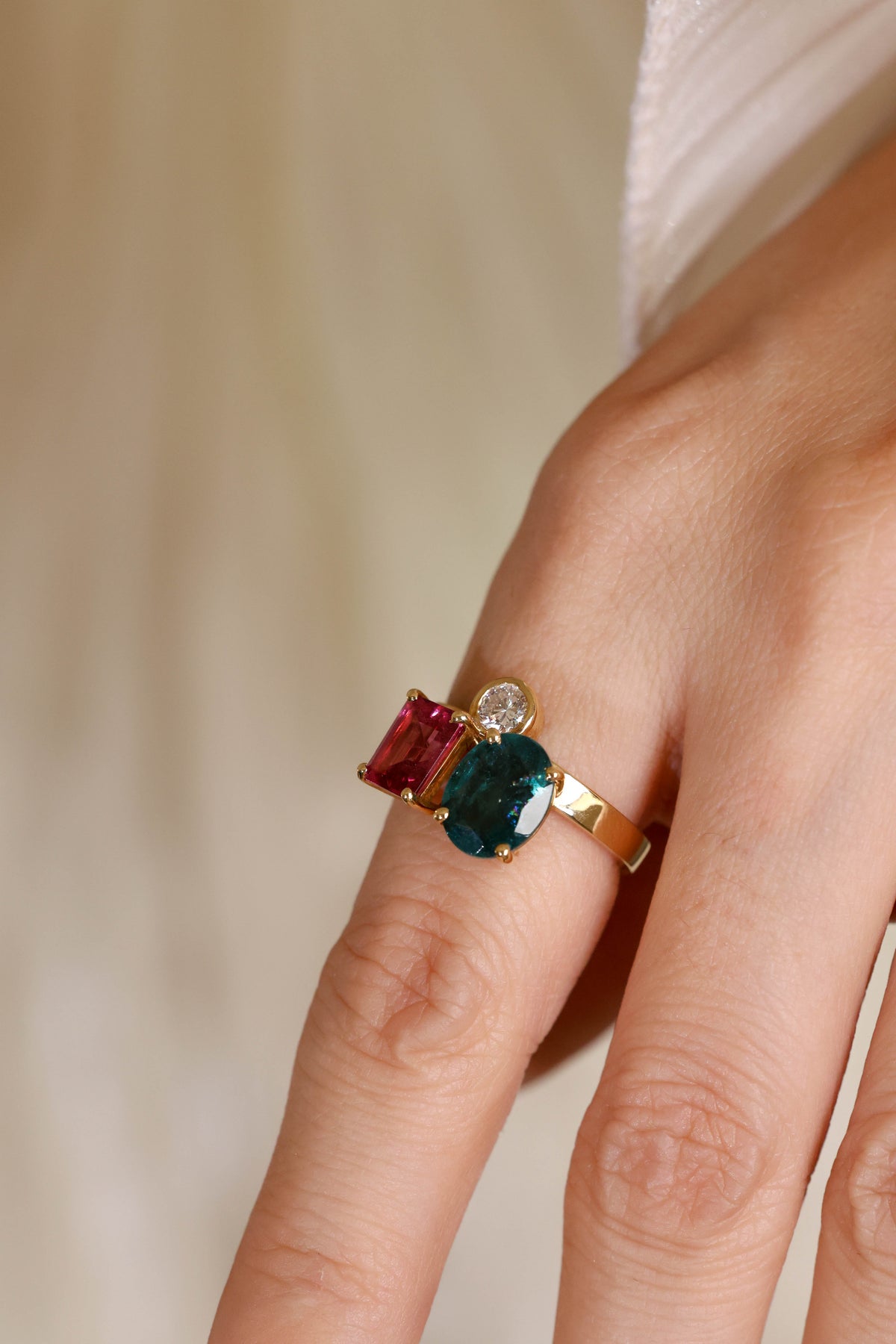 Green and Pink Tourmaline Ring