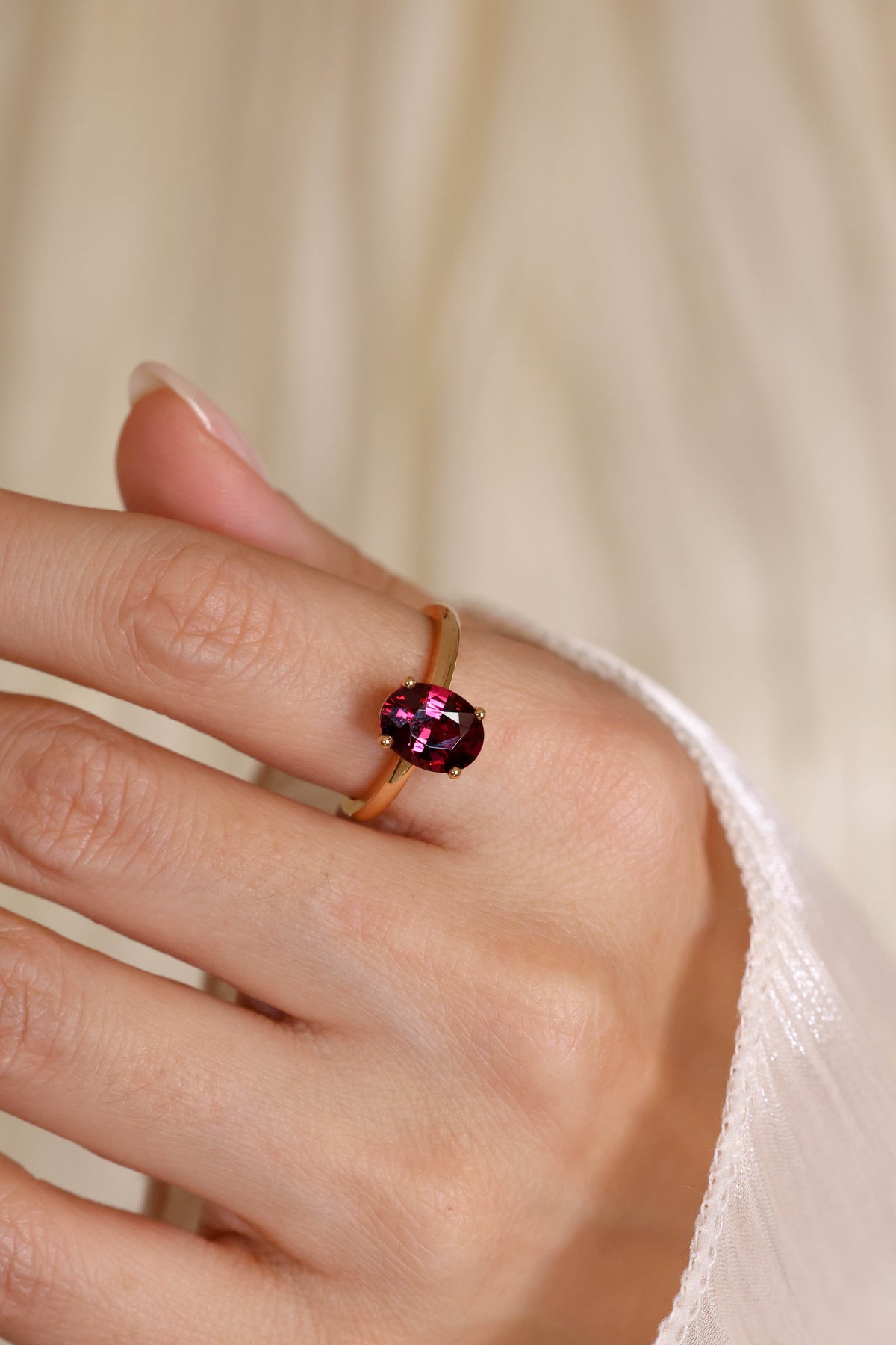 Garnet Solitaire Ring in 18K Rose Gold – view 2