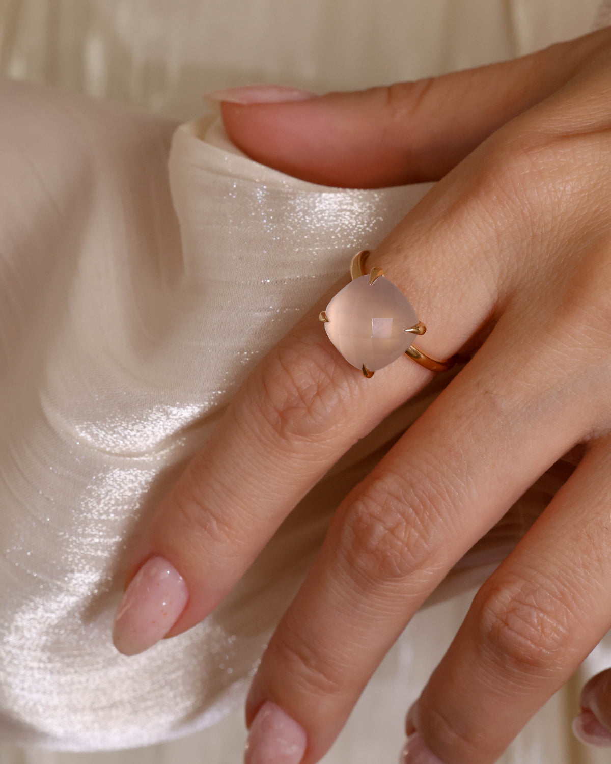 Rose Quartz Statement Ring in 18K Rose Gold