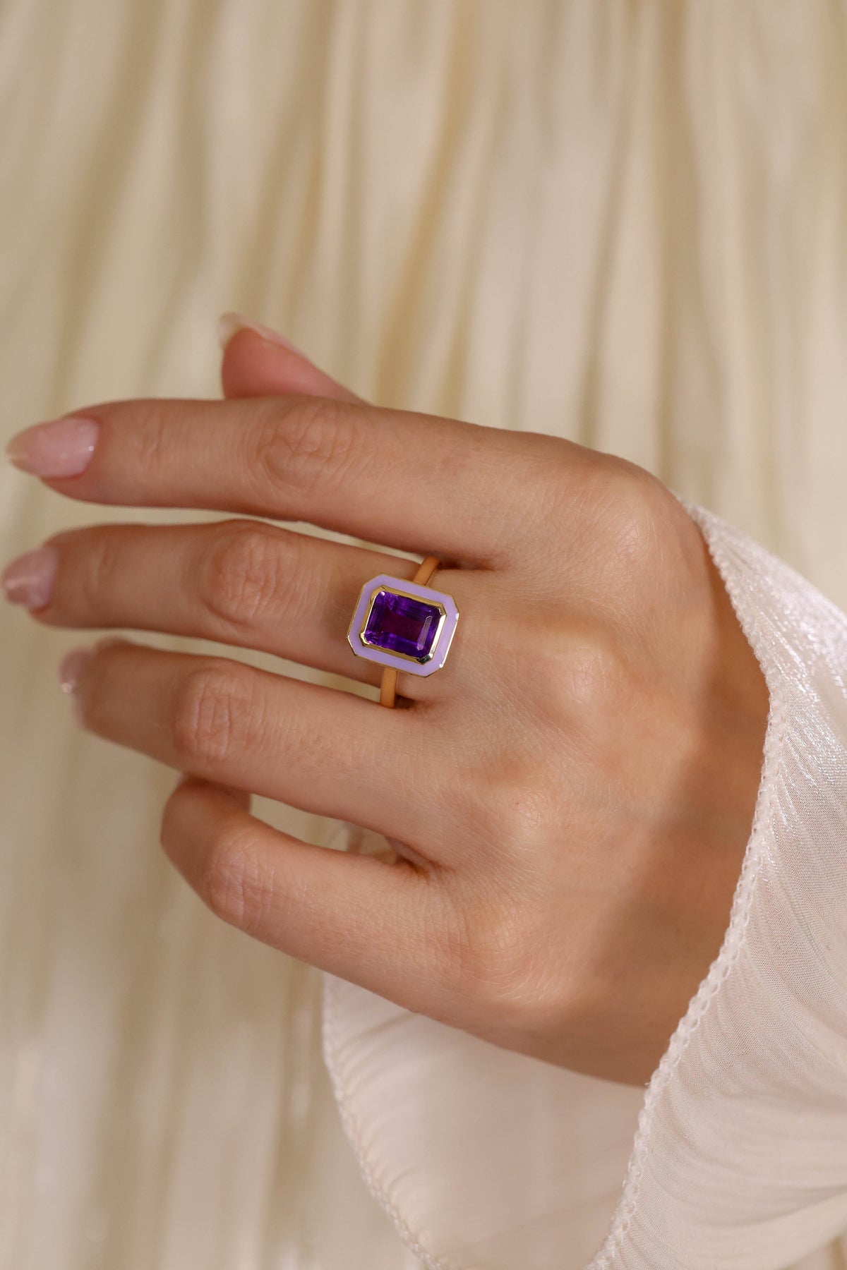 Amethyst & Enamel Statement Ring in 18K Yellow Gold – view 2