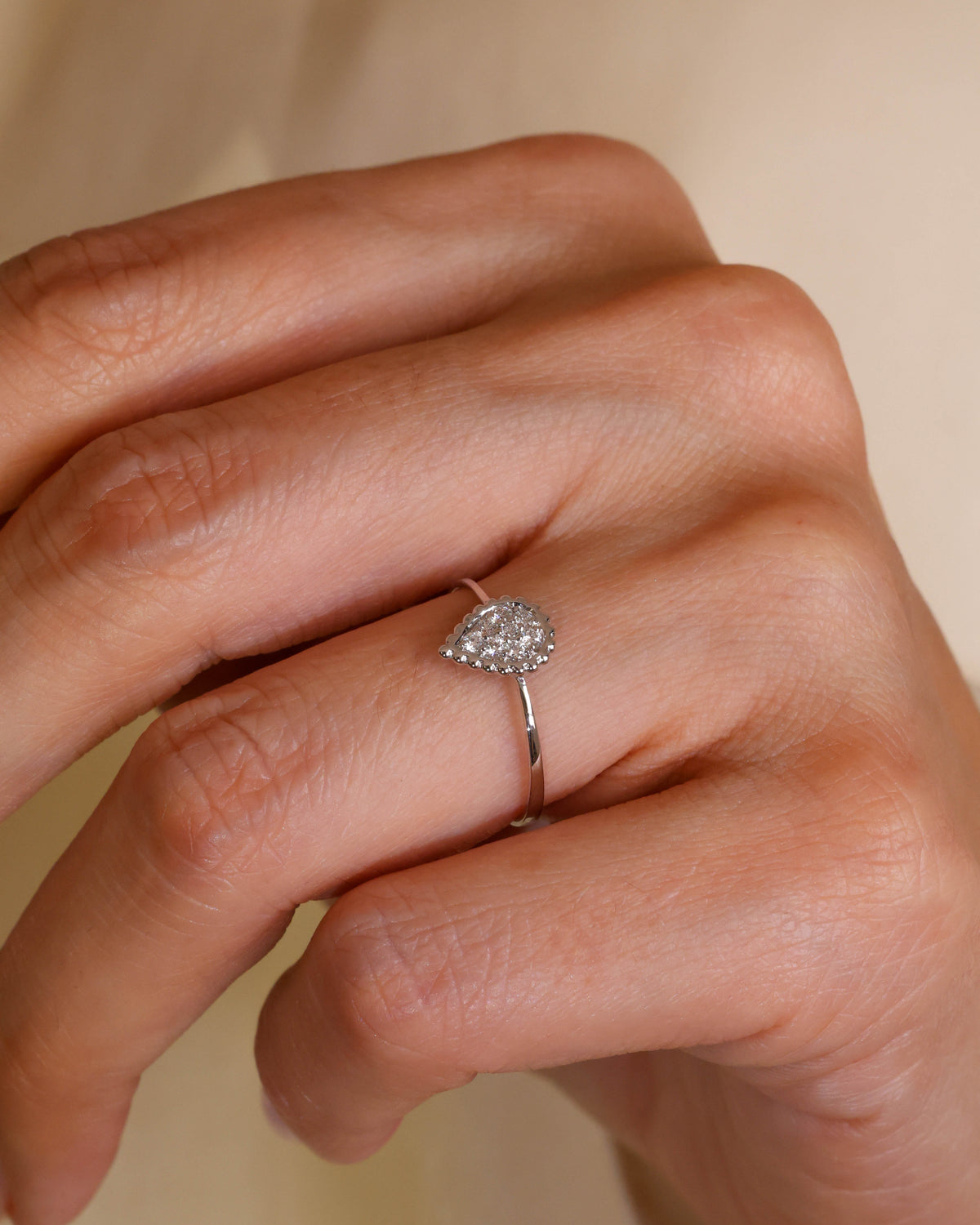 Delicate Pear Natural Diamond Ring in 18K White Gold, 0.12 ct