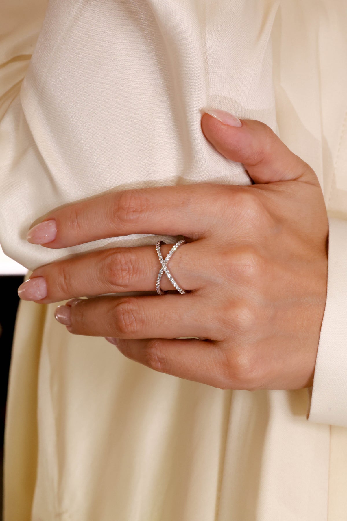Geometric Natural Diamond Ring in 18K White Gold – view 2