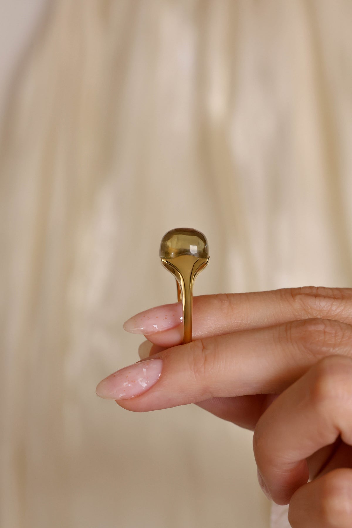 Cabochon Lemon Quartz Ring in 18K Yellow Gold – view 2