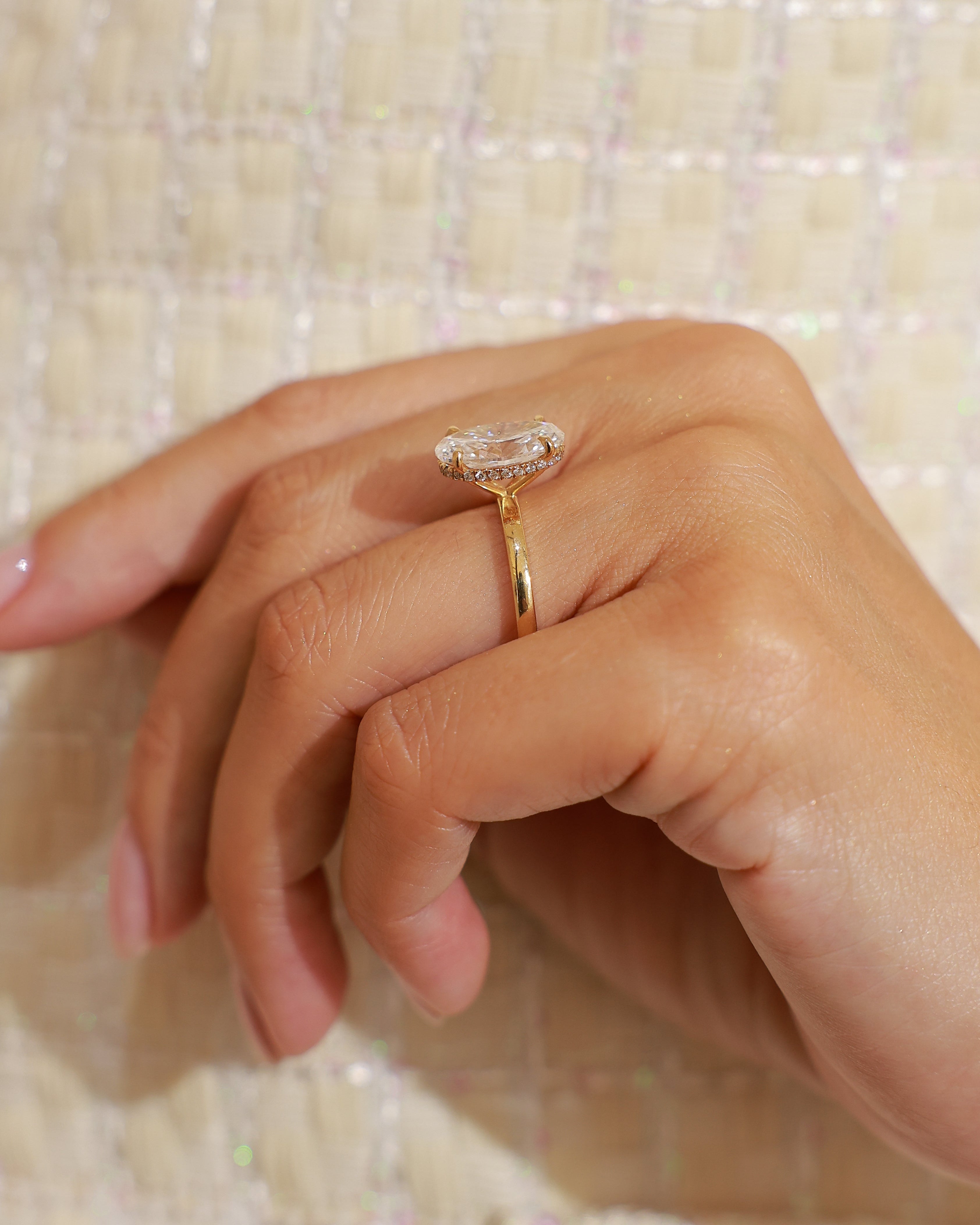 4.17 ct Oval Cut Lab Grown Diamond Hidden Halo Ring