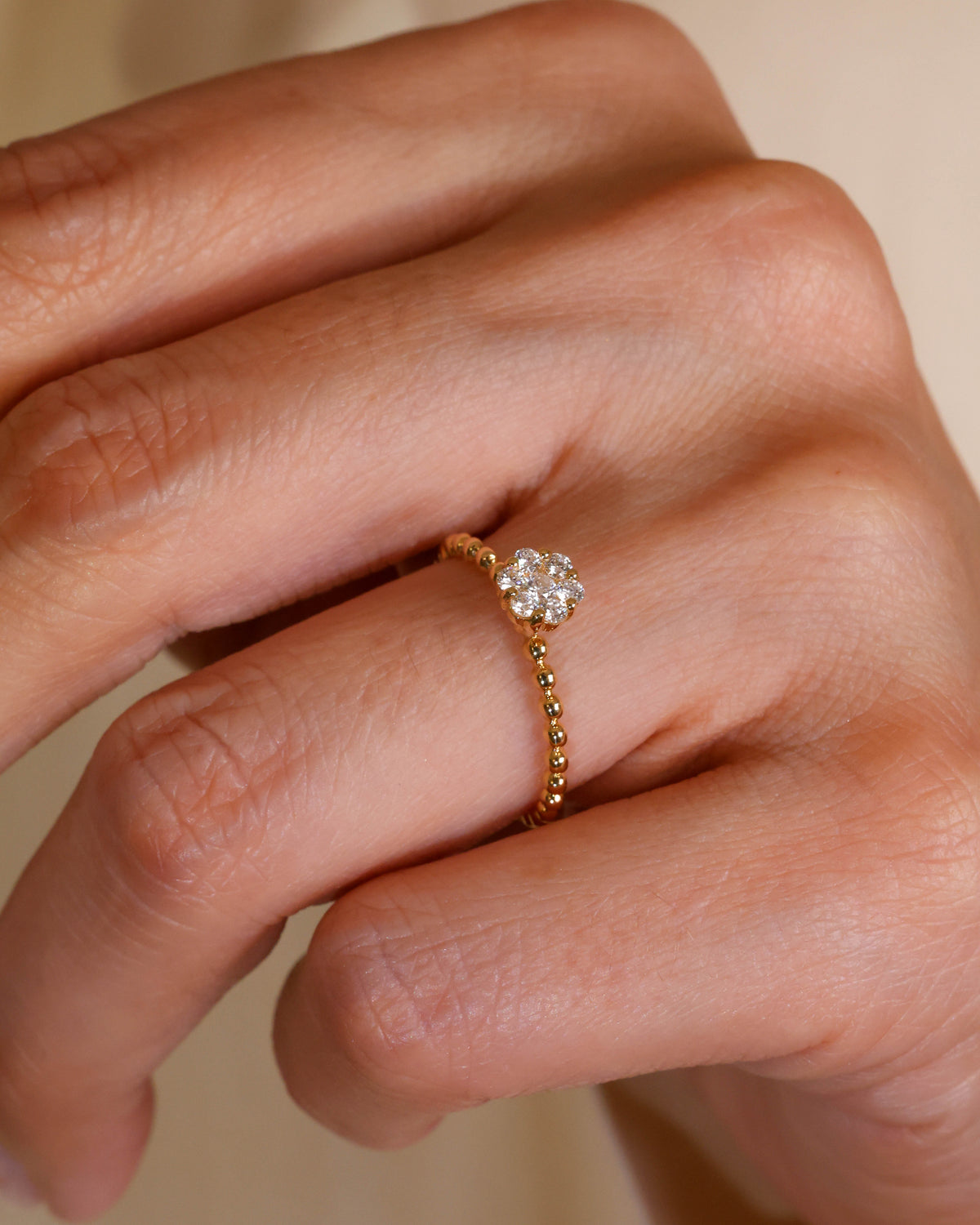 Floral Natural Diamond Ring in 18K Yellow Gold, 0.20 ct