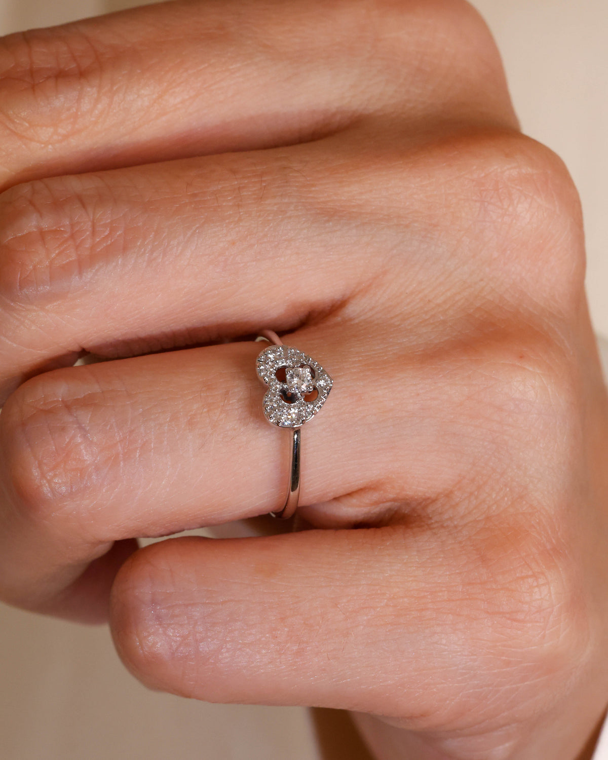 Heart Halo Natural Diamond Ring in 18K White Gold, 0.06 ct