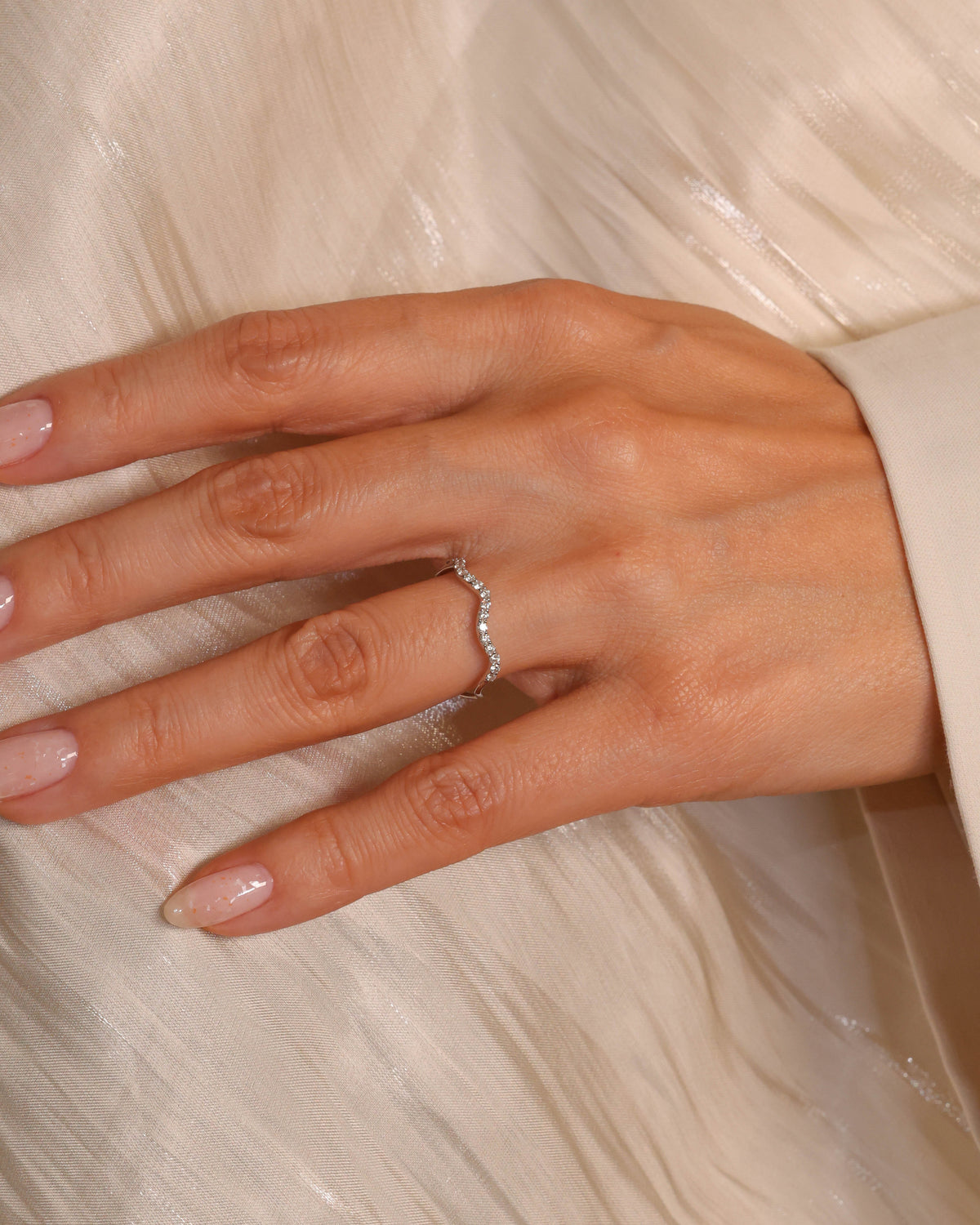 0.22 ct Natural Diamond Curved Band in 18K White Gold