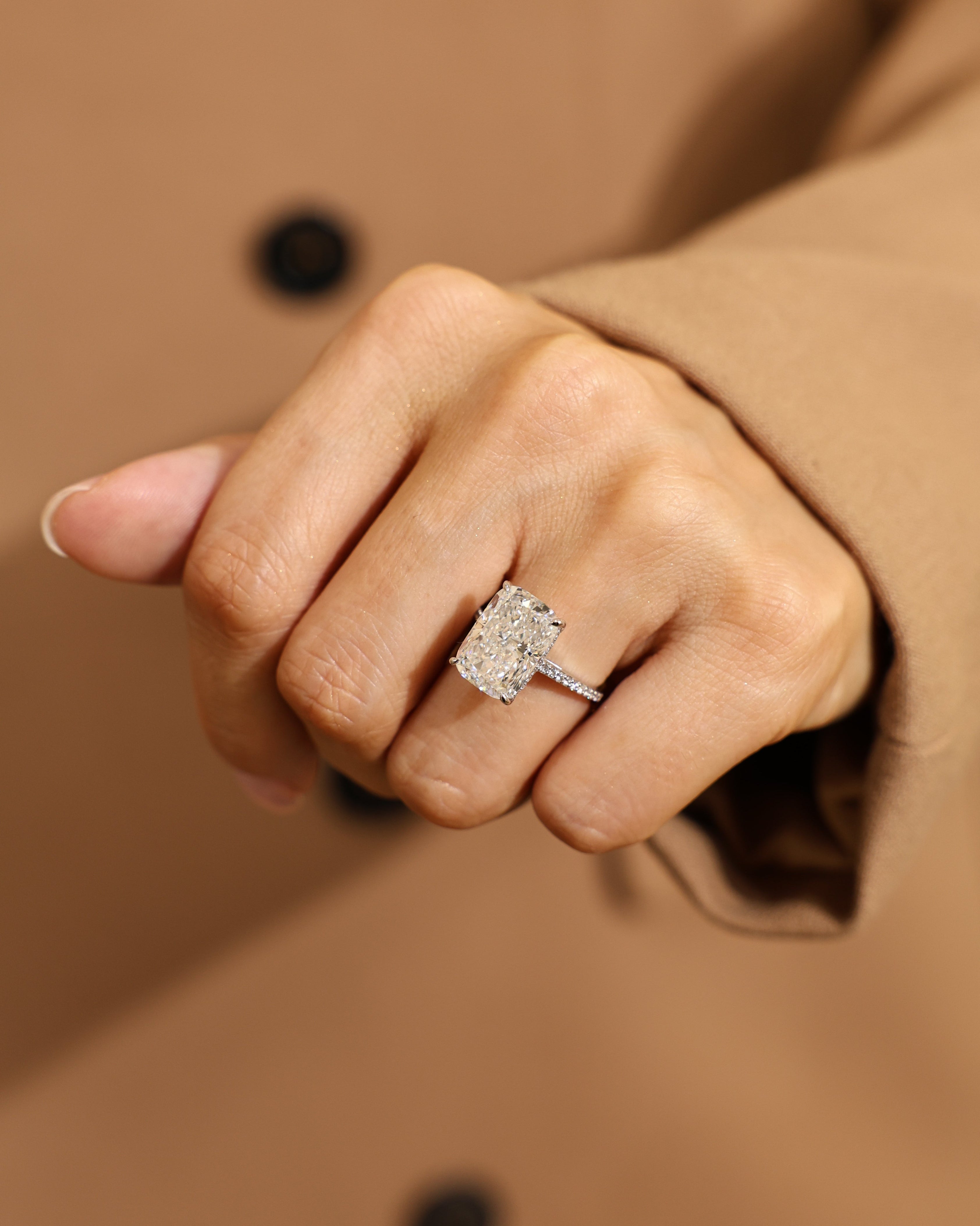 7.27 ct Cushion Cut Lab Grown Diamond Hidden Halo Ring