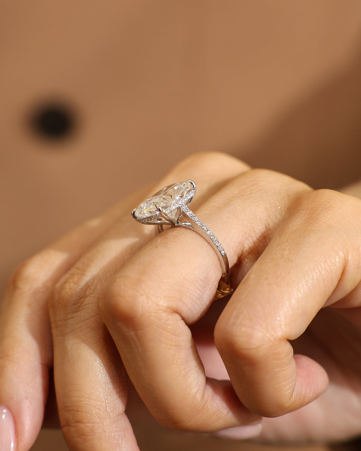 Aster Hidden Halo Pavé Ring - Cushion 6.93 ct in 18K White Gold – view 3