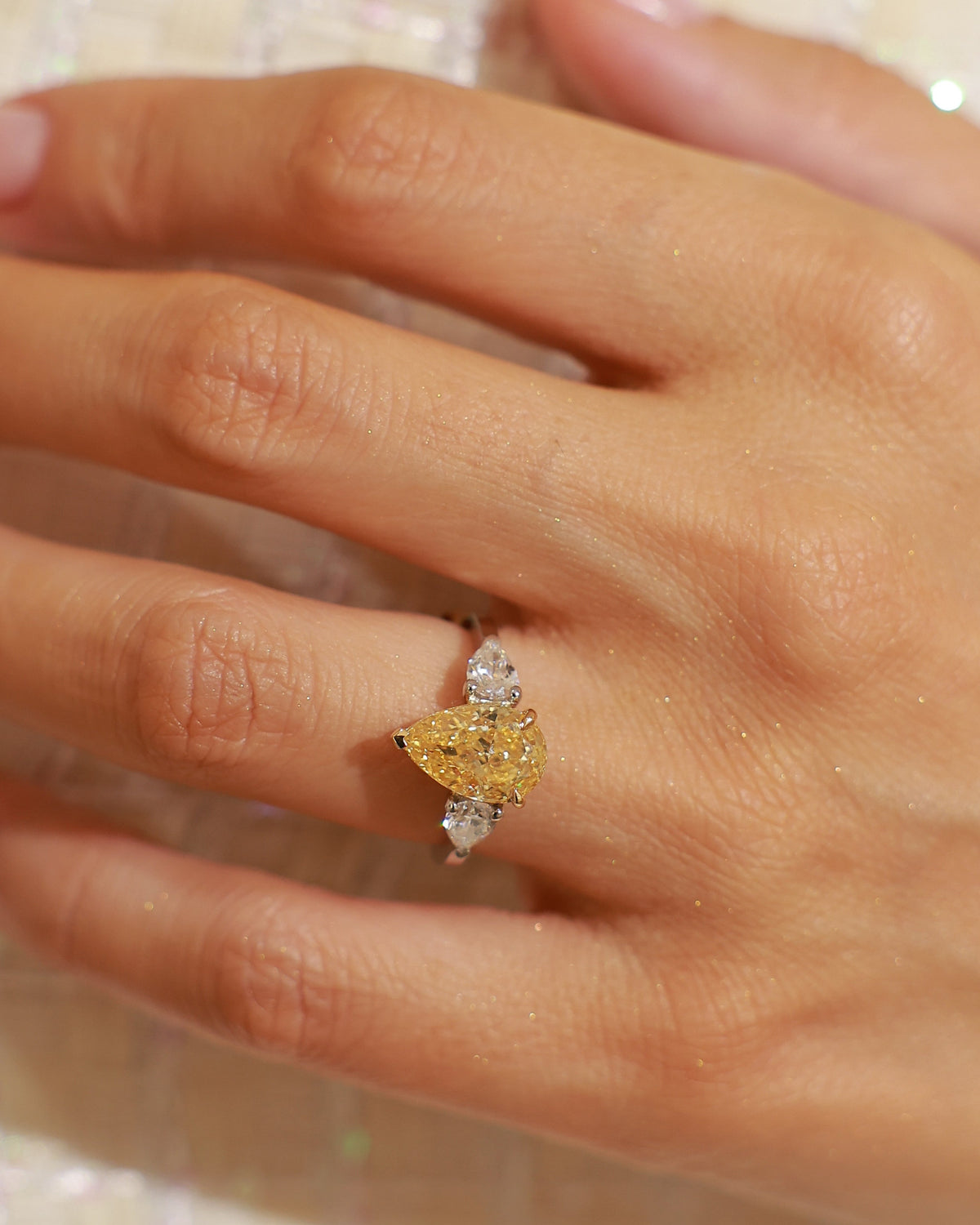 Grace Three-Stone Ring - Fancy Yellow Pear 3.00 ct in 18K Mixed Color Gold – view 3