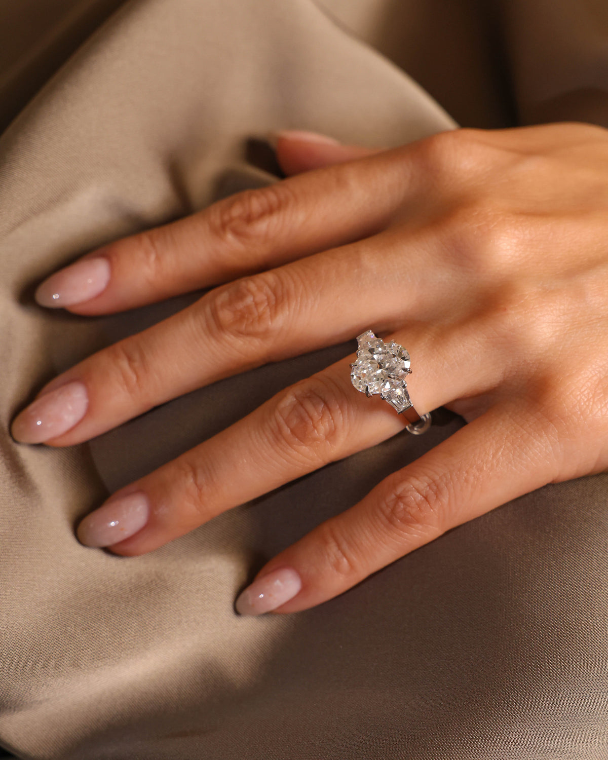 Oval Lab-Grown Diamond Three-Stone Ring in 18K White Gold – view 2