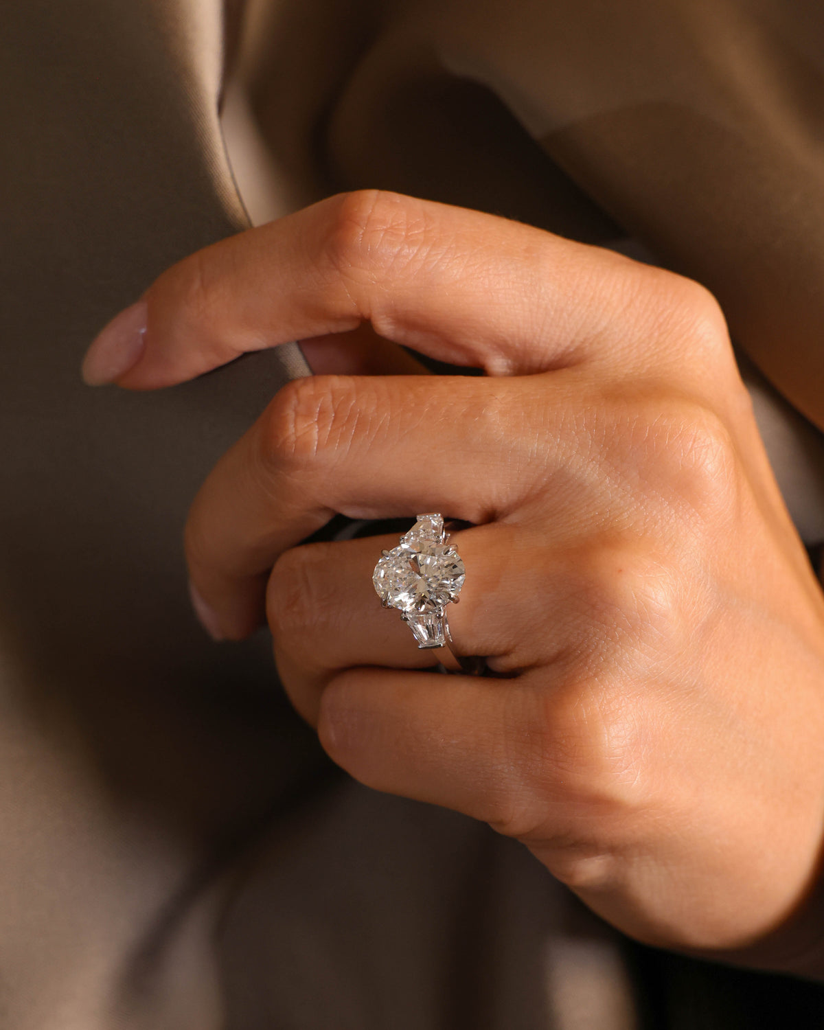 Oval Lab-Grown Diamond Three-Stone Ring in 18K White Gold – view 3