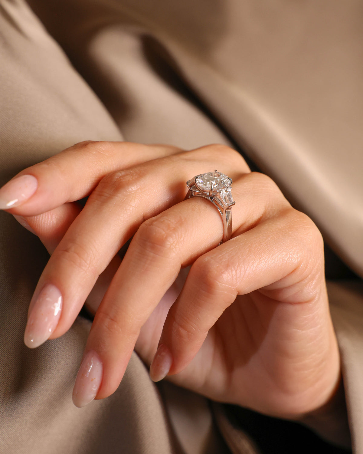Oval Lab-Grown Diamond Three-Stone Ring in 18K White Gold – view 4