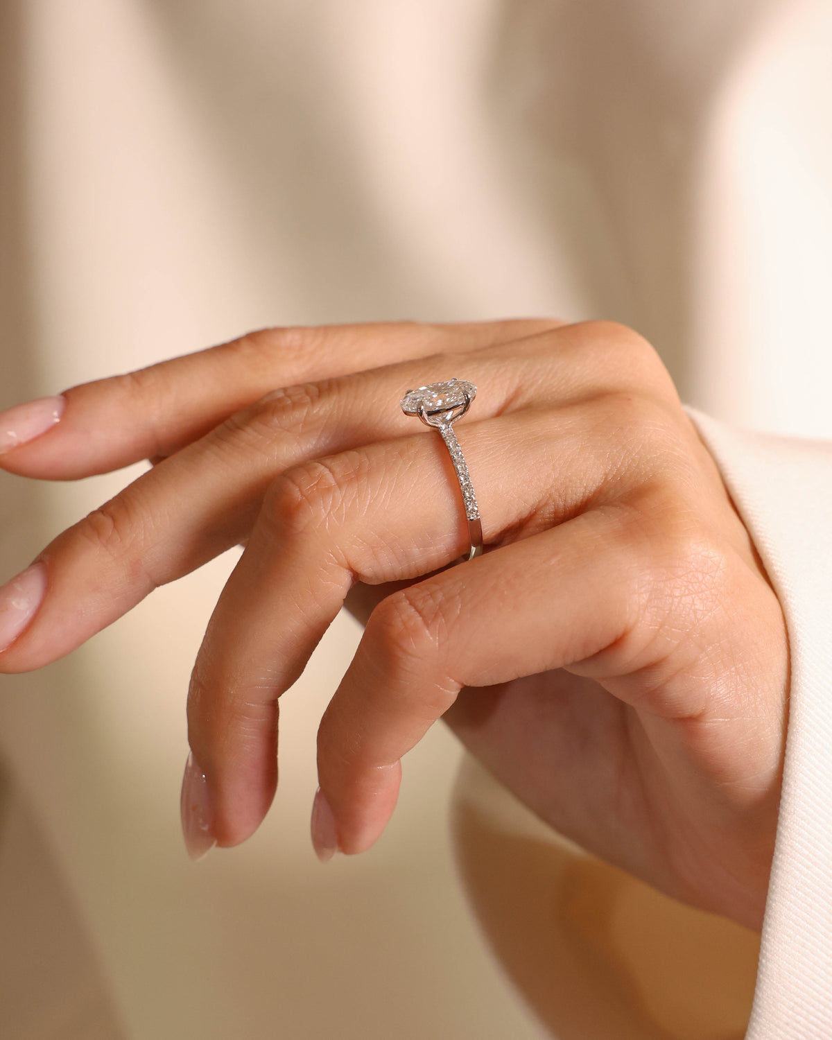 Oval Lab-Grown Diamond Pavé Ring in 18K White Gold – view 4