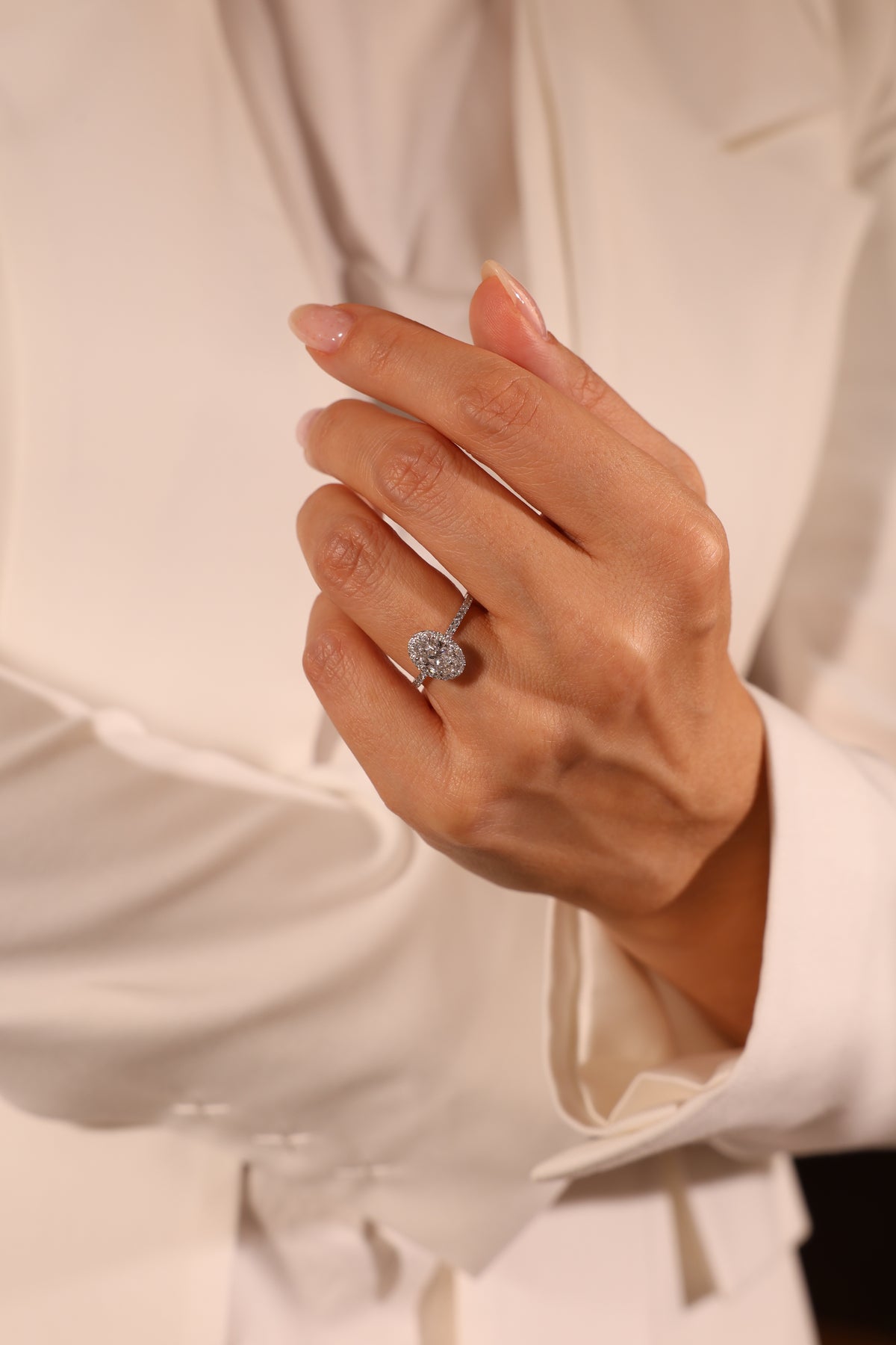 Oval Lab-Grown Diamond Halo Ring in 18K White Gold – view 2