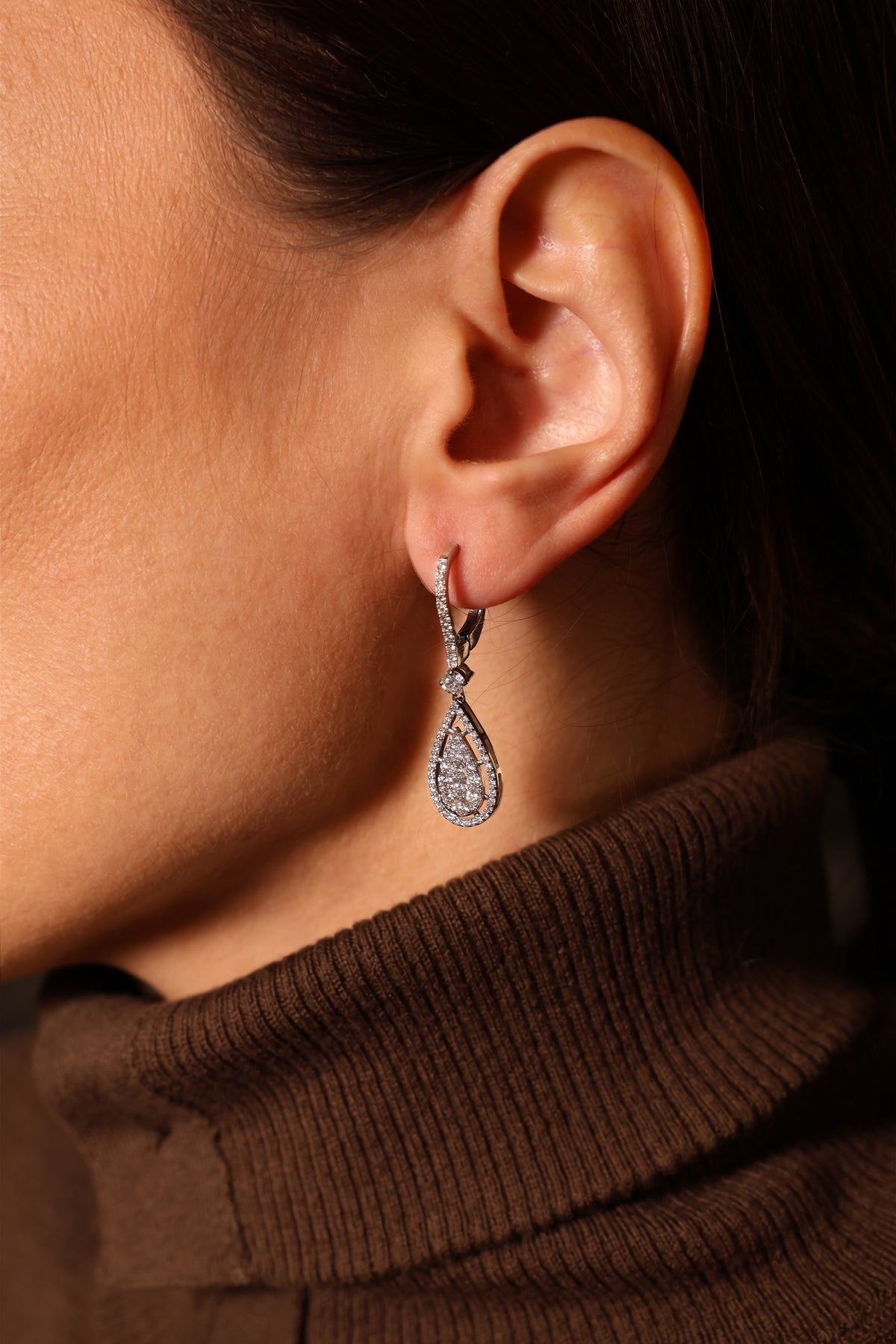Pear-Shaped Drop Natural Diamond Earrings in 18K White Gold, 2.0 ct