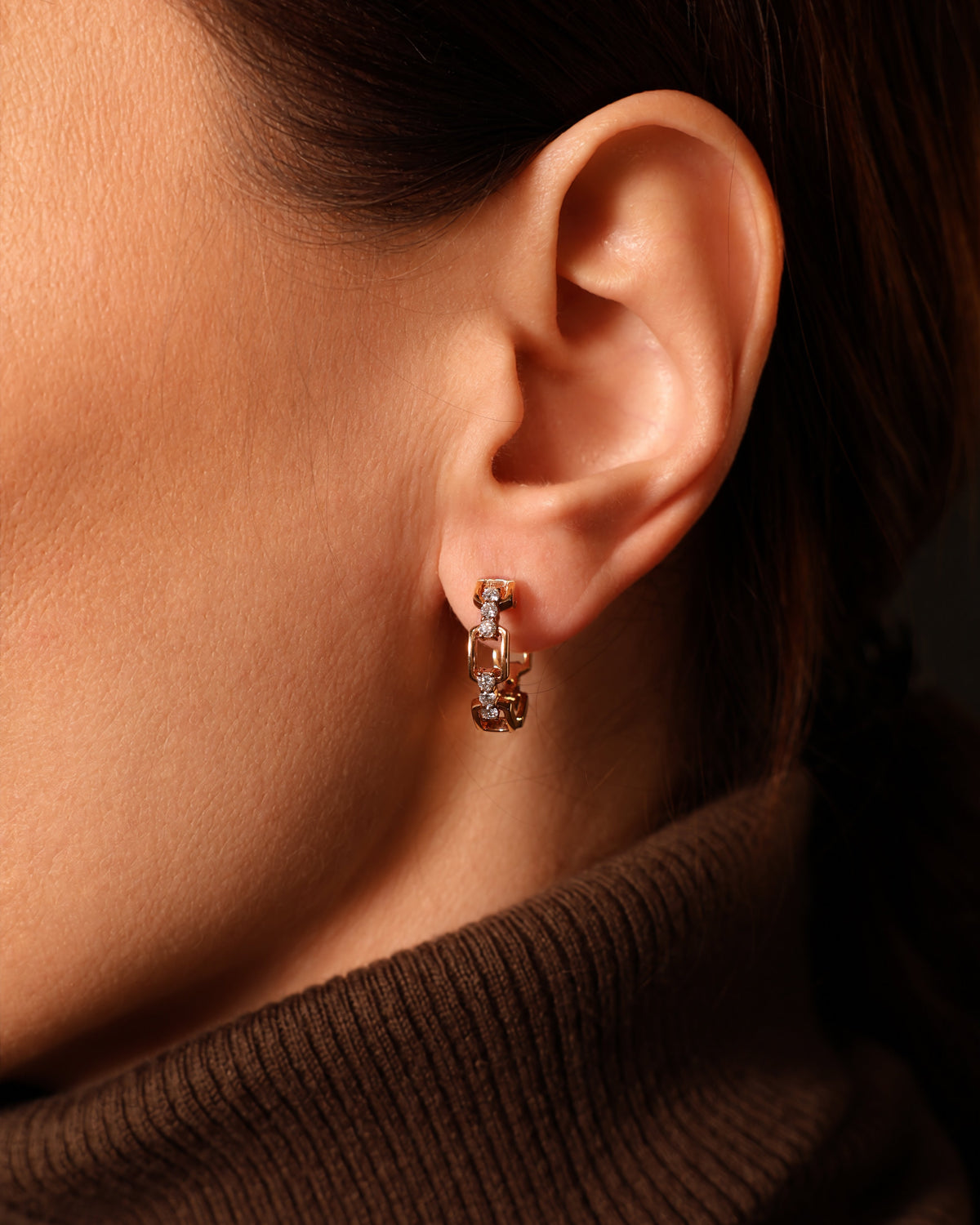 Floral Cluster Lab-Grown Diamond Huggie Earrings in 18K Rose Gold, 0.83 ct