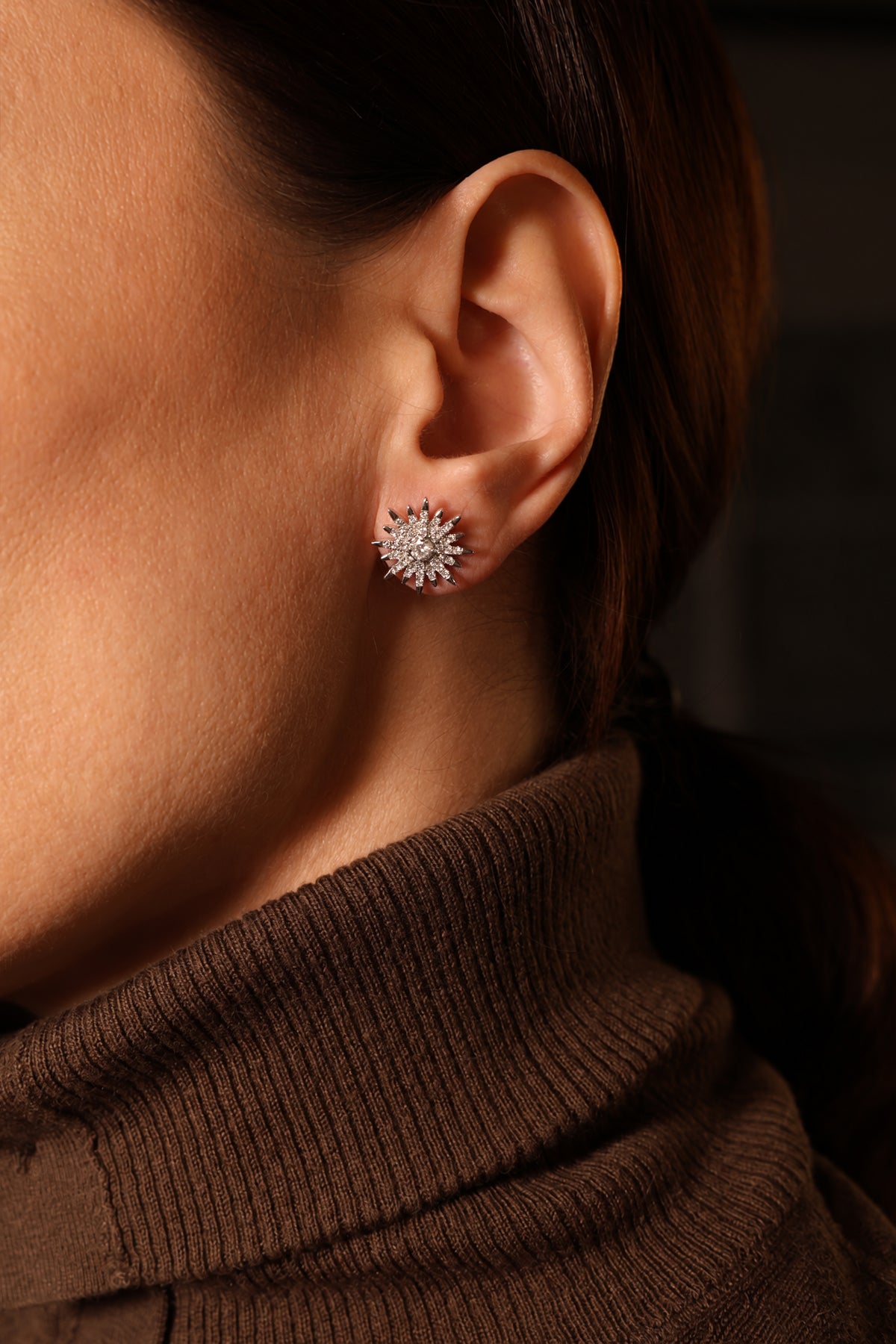 Crescent Ear Jacket Natural Diamond Earrings in 18K White Gold – view 2
