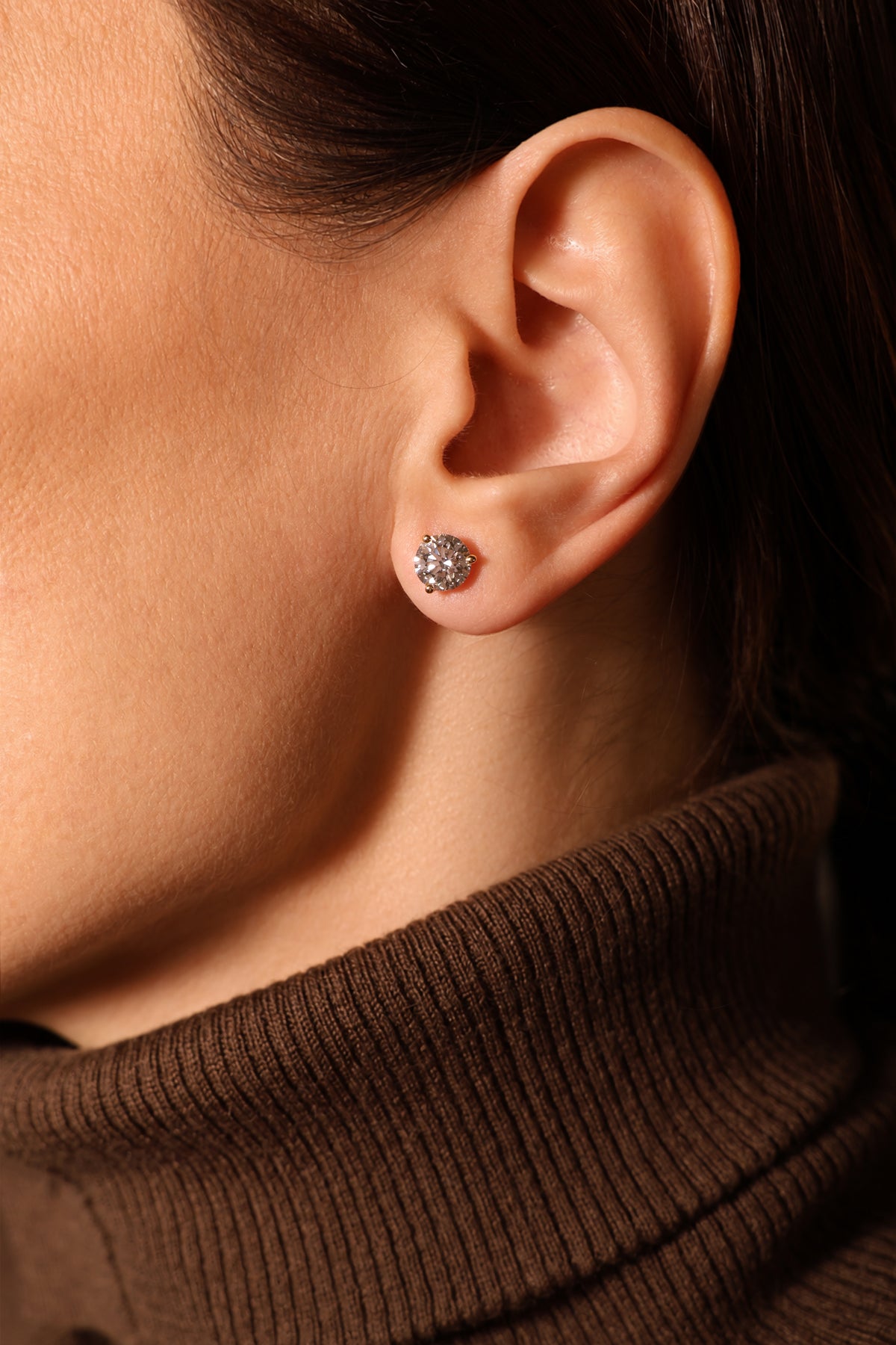 Round Lab Diamond Studs 3.00 Carat in 18K Yellow Gold