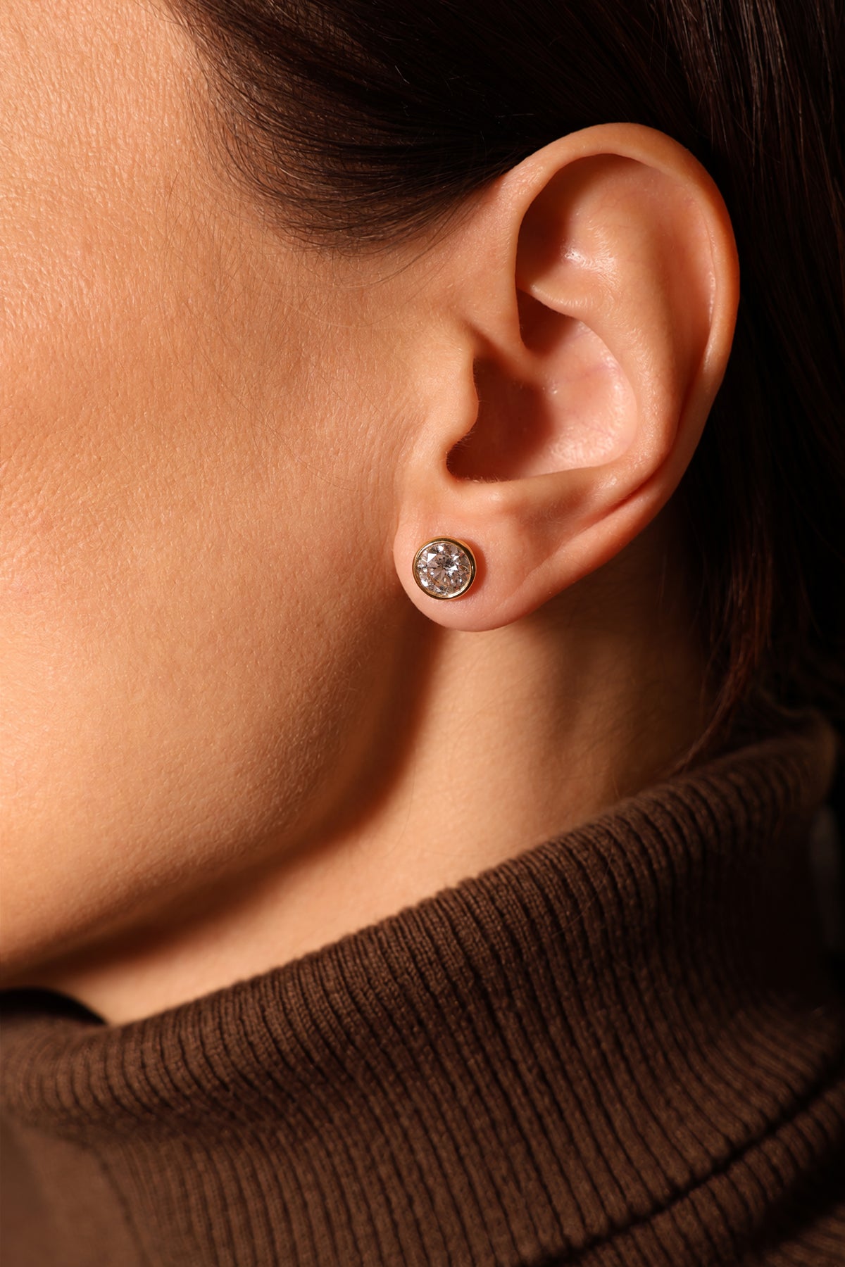 Round Bezel Lab Diamond Studs 3.00 Carat in 18K Yellow Gold