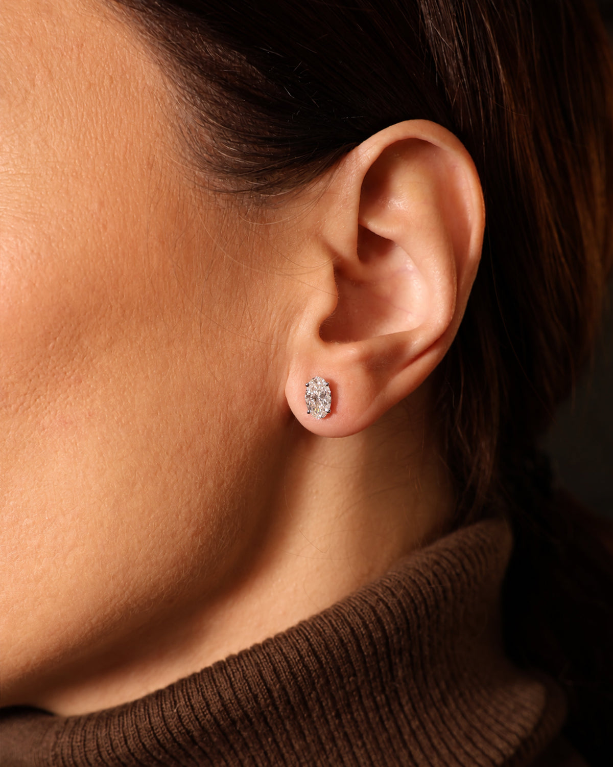 Oval Lab Diamond Studs 2.14 Carat in 18K White Gold