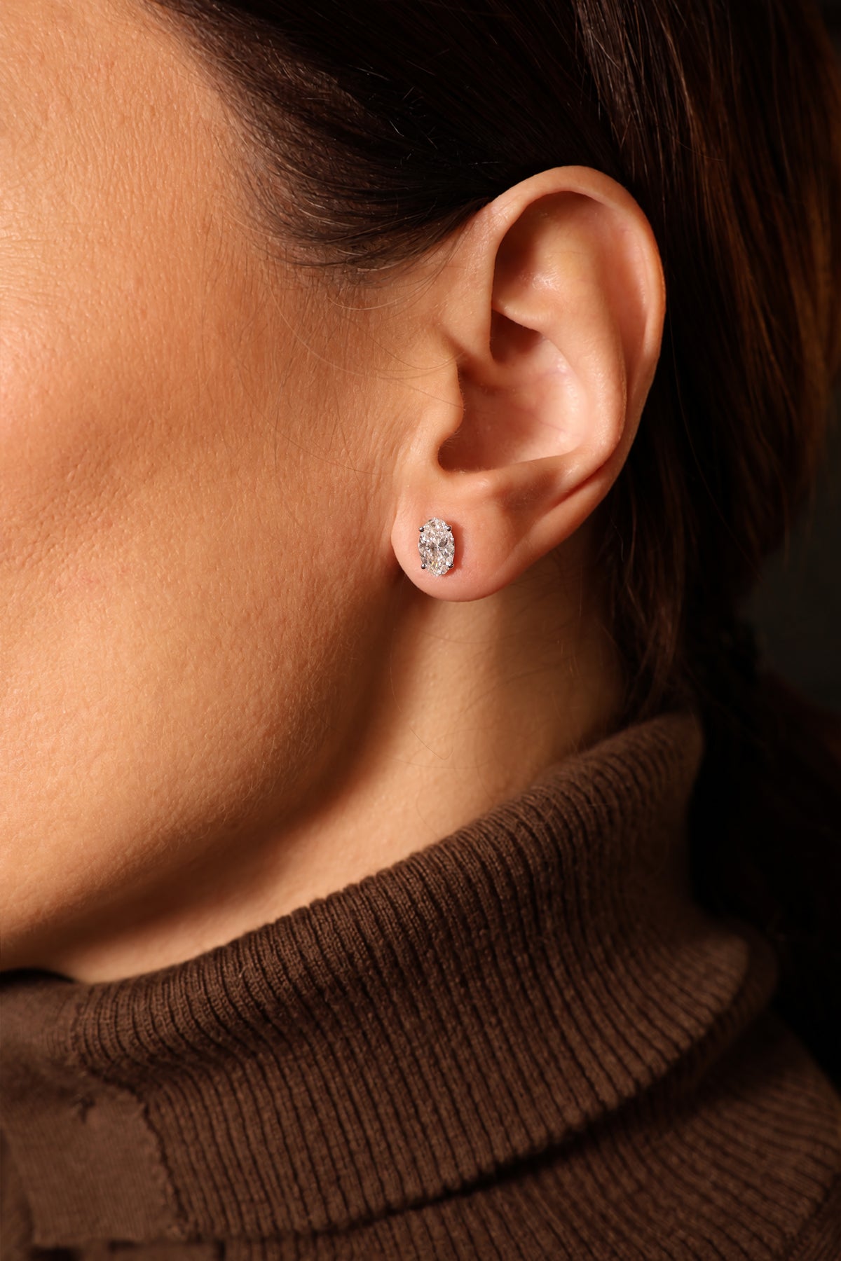 Oval Lab Diamond Studs 2.14 Carat in 18K White Gold