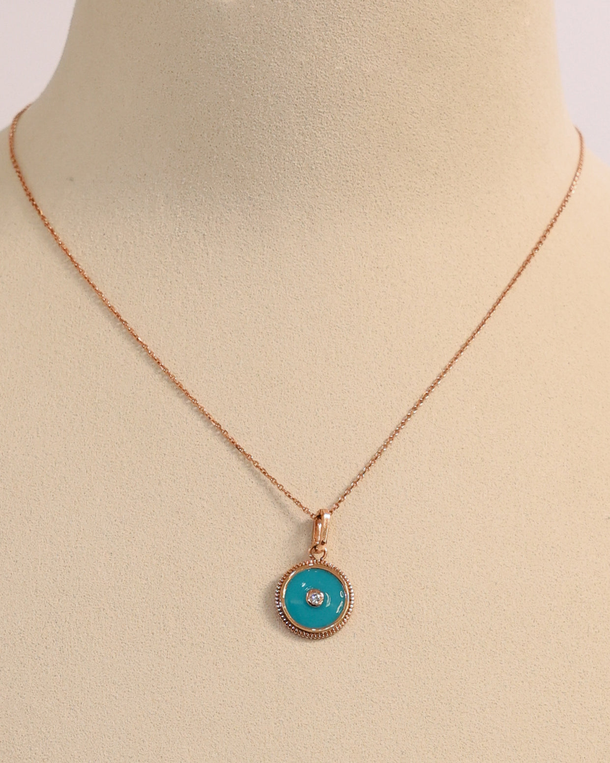 BLUE ENAMEL & NATURAL DIAMOND PENDANT