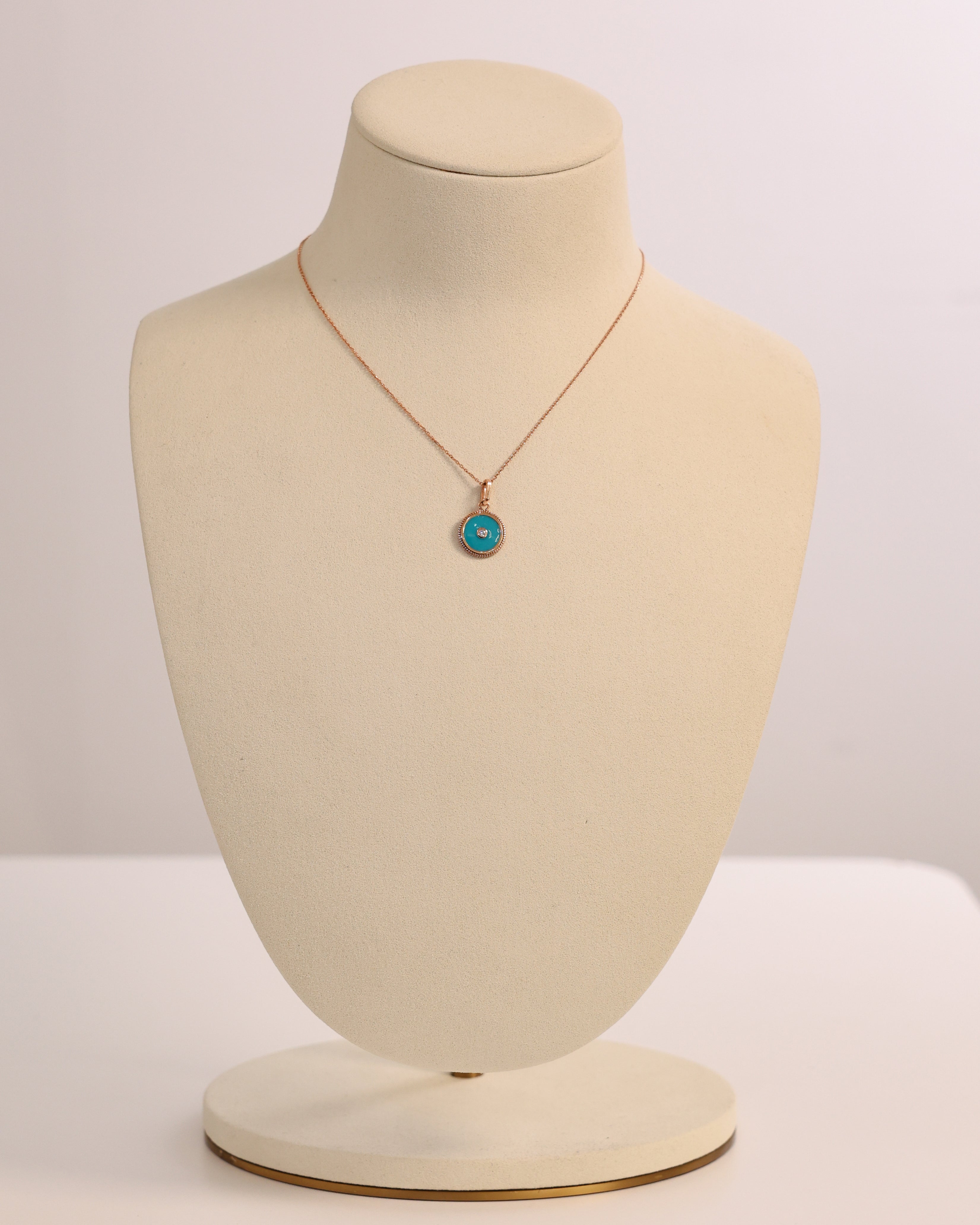BLUE ENAMEL & NATURAL DIAMOND PENDANT