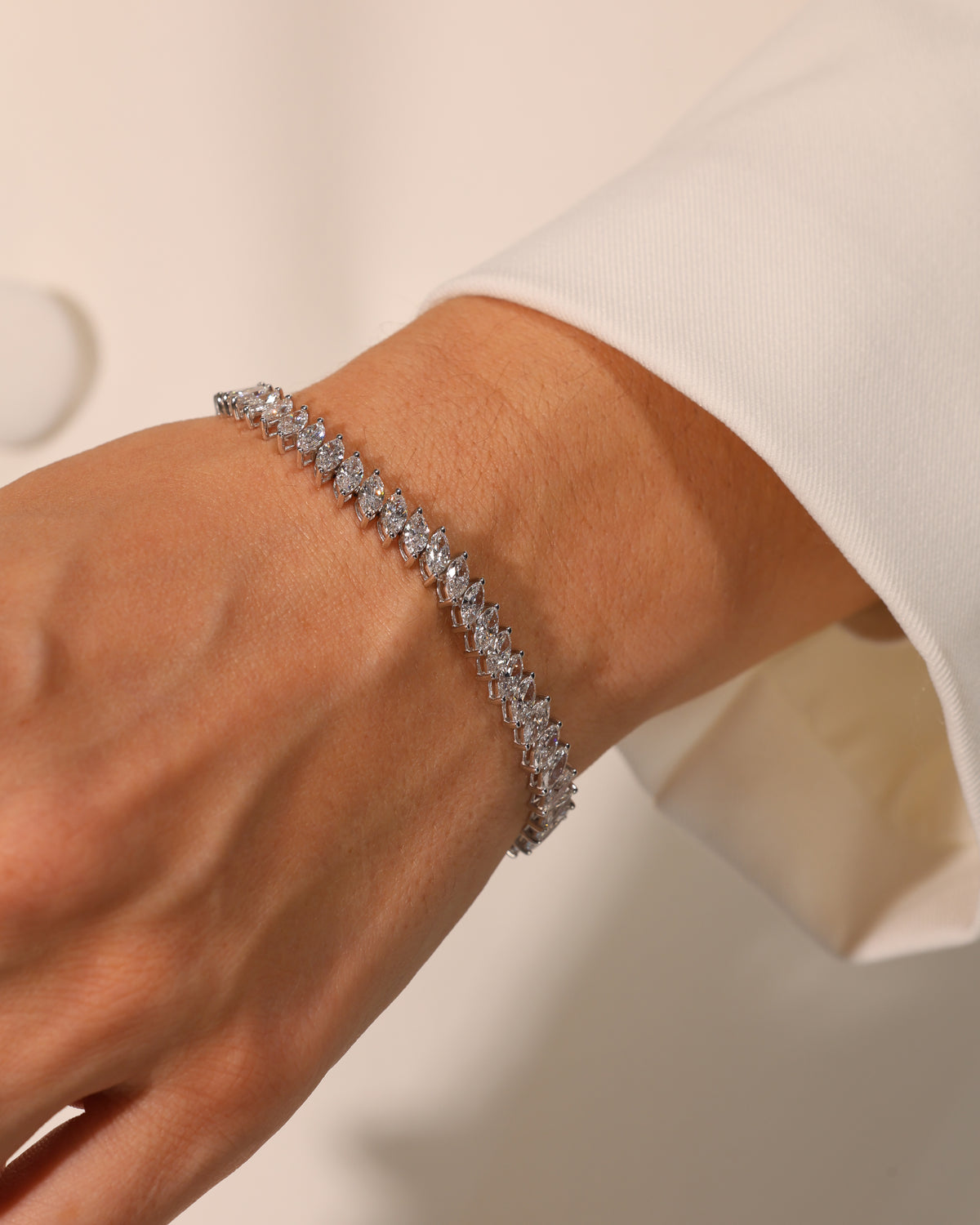 9.78 ct Marquise Lab Diamond Tennis Bracelet, worn on wrist – DBR00095