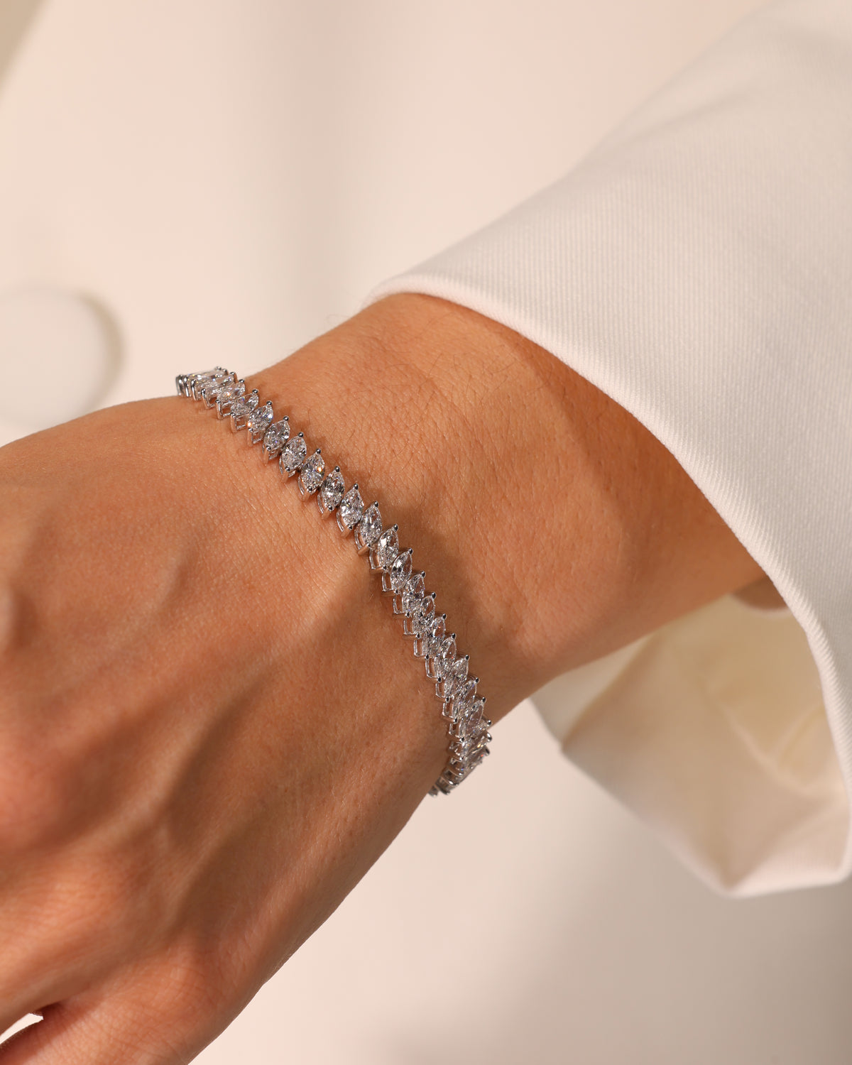9.78 ct Marquise Lab Diamond Tennis Bracelet, worn on wrist – DBR00095