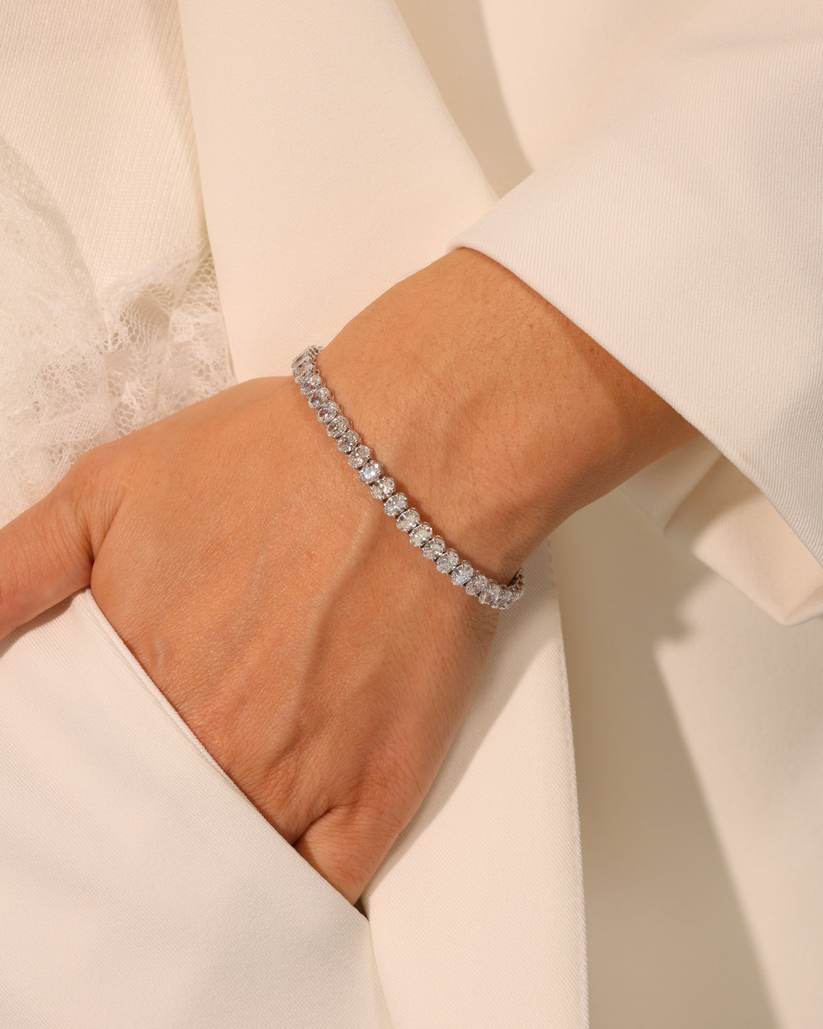 10.95 ct Oval Lab Diamond Tennis Bracelet, worn on wrist – DBR00096