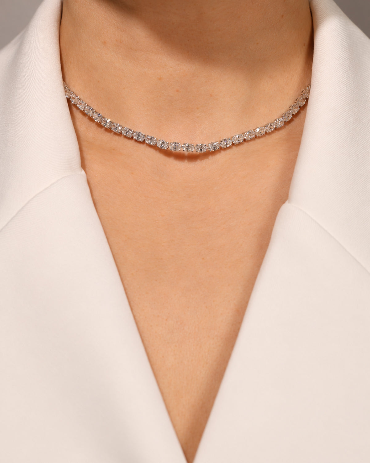 19.37 ct Oval Lab Diamond Tennis Necklace, worn on neck – DNK00202