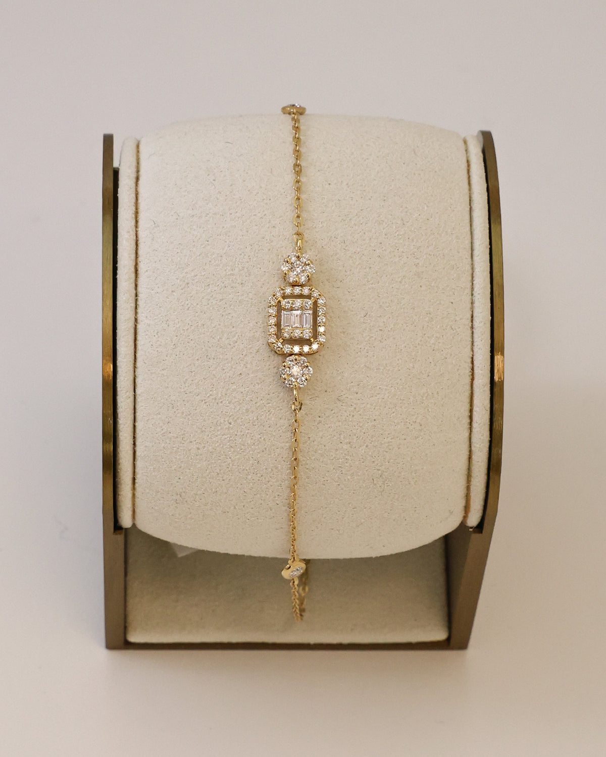 Natural Diamond Baguette Mosaic Chain Bracelet in 18K Yellow Gold, 0.45 ct