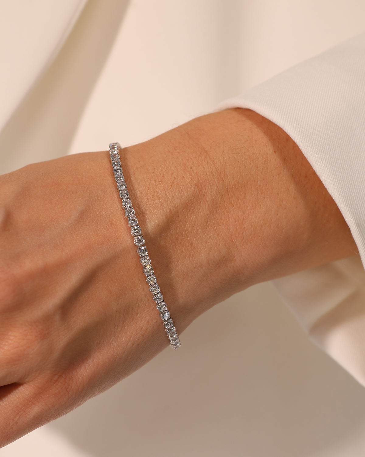 5.67 ct Round Lab Diamond Tennis Bracelet, worn on wrist – DBR00071