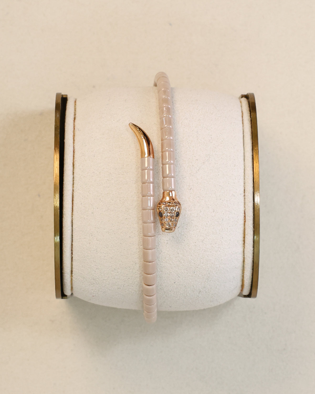 Natural Diamond & Beige Ceramic Bracelet in 18K Rose Gold, 0.13 ct