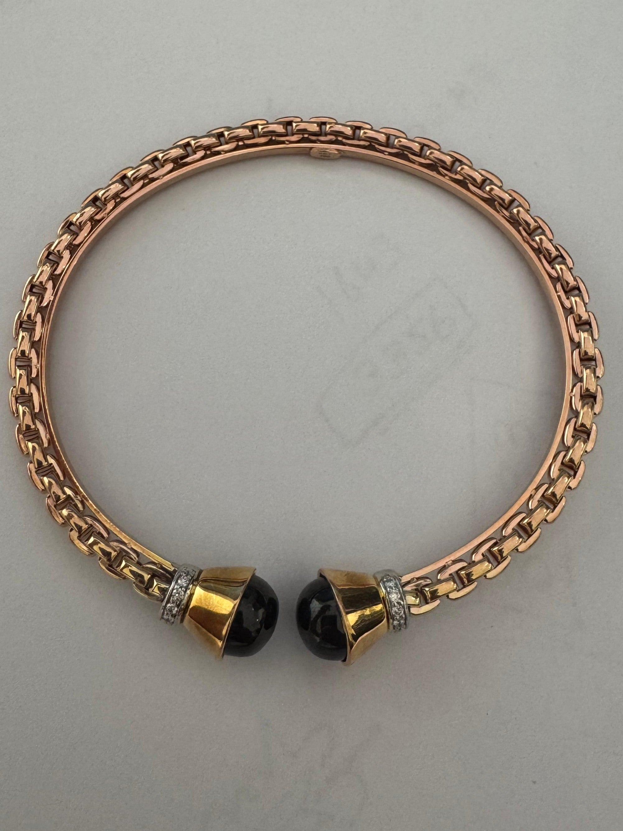 0.13 ct Diamond and Green Malachite Bracelet in 18K Rose Gold