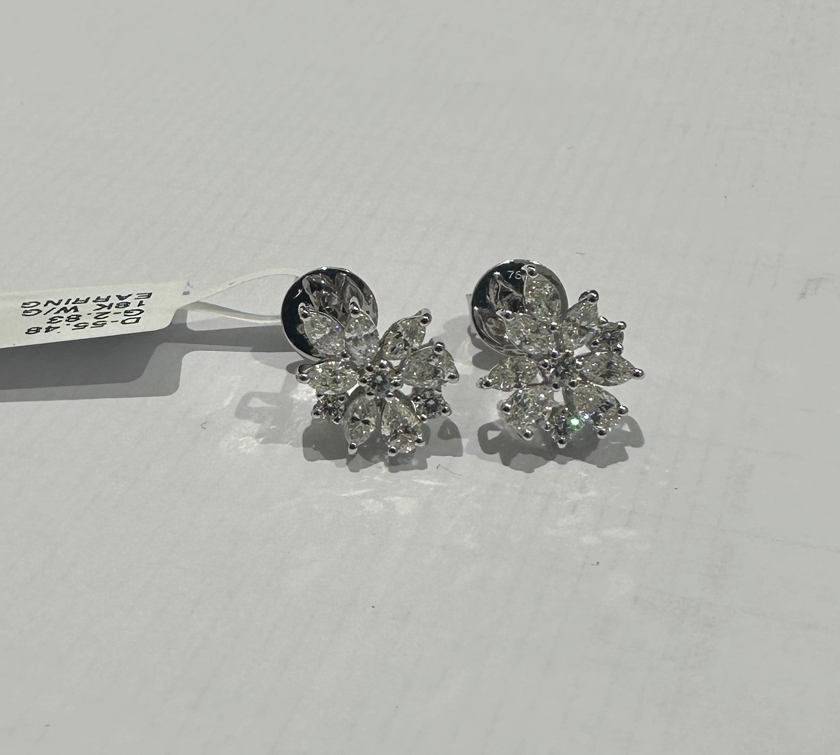 1.03 ct 18K White Gold Asymmetrical Floral Diamond Earrings