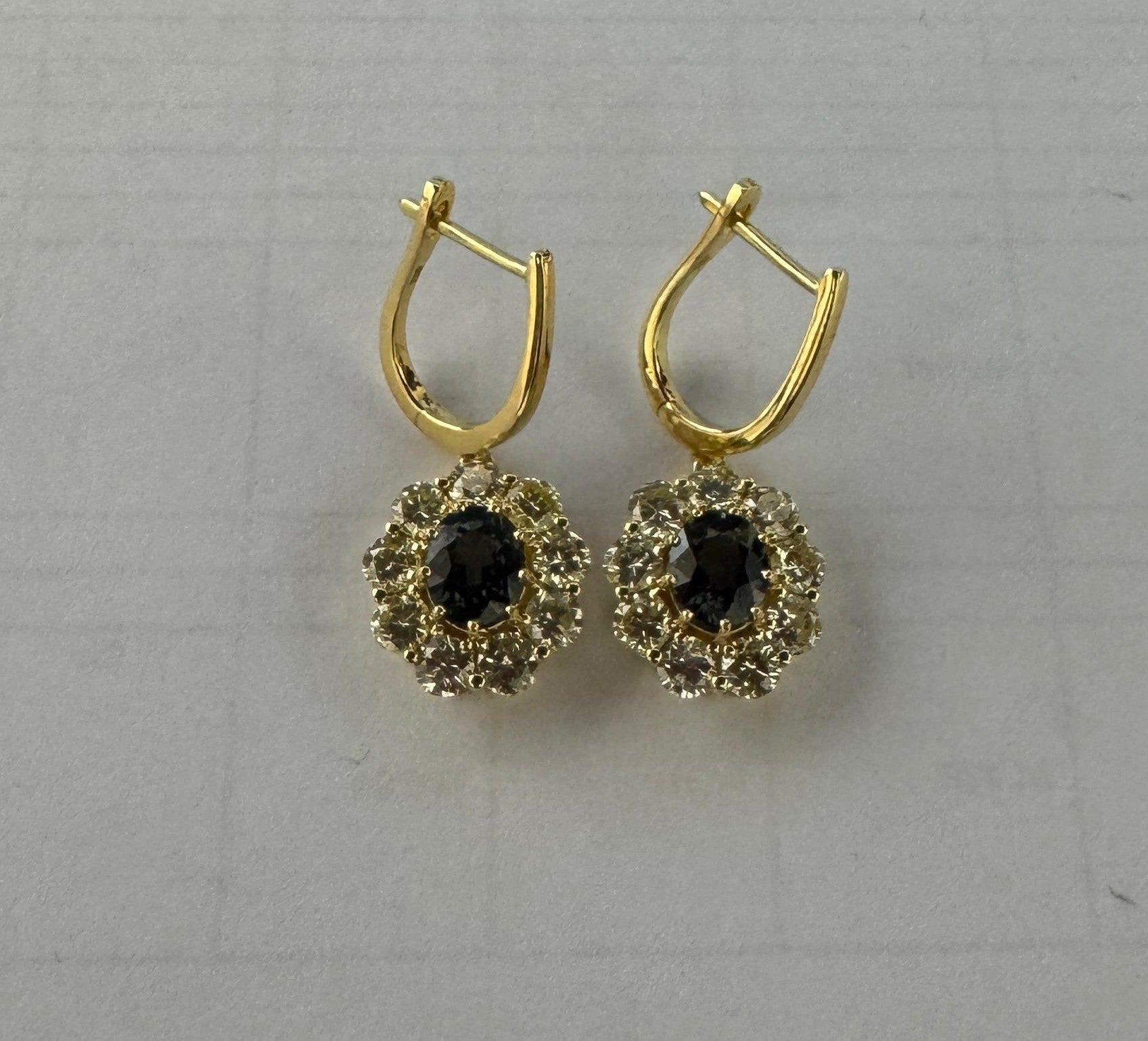 2.00 ct 18K Yellow Gold Diamond & Teal Sapphire Earrings