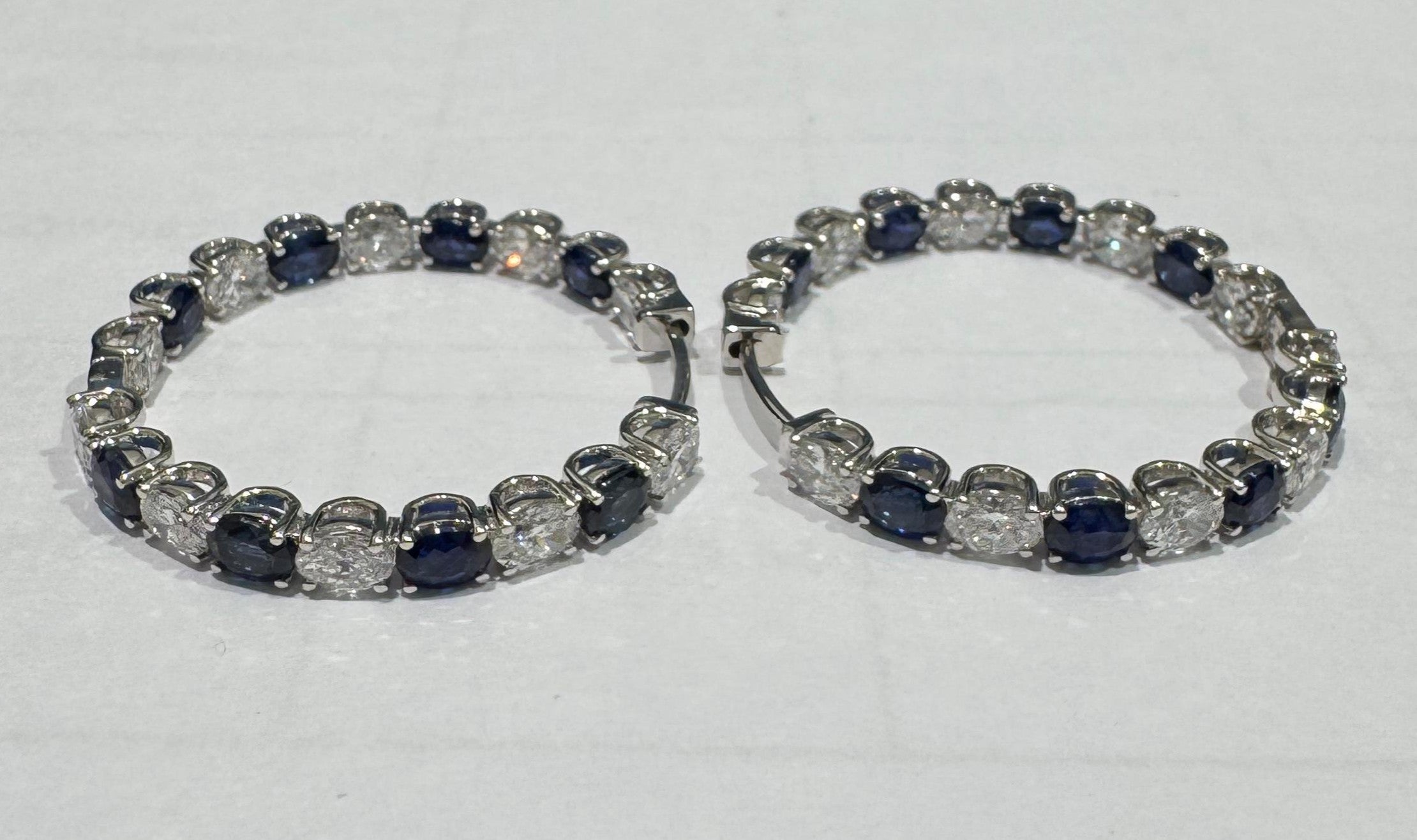 2.76 ct oval cut sapphire and lab grown diamond 18k white gold earring