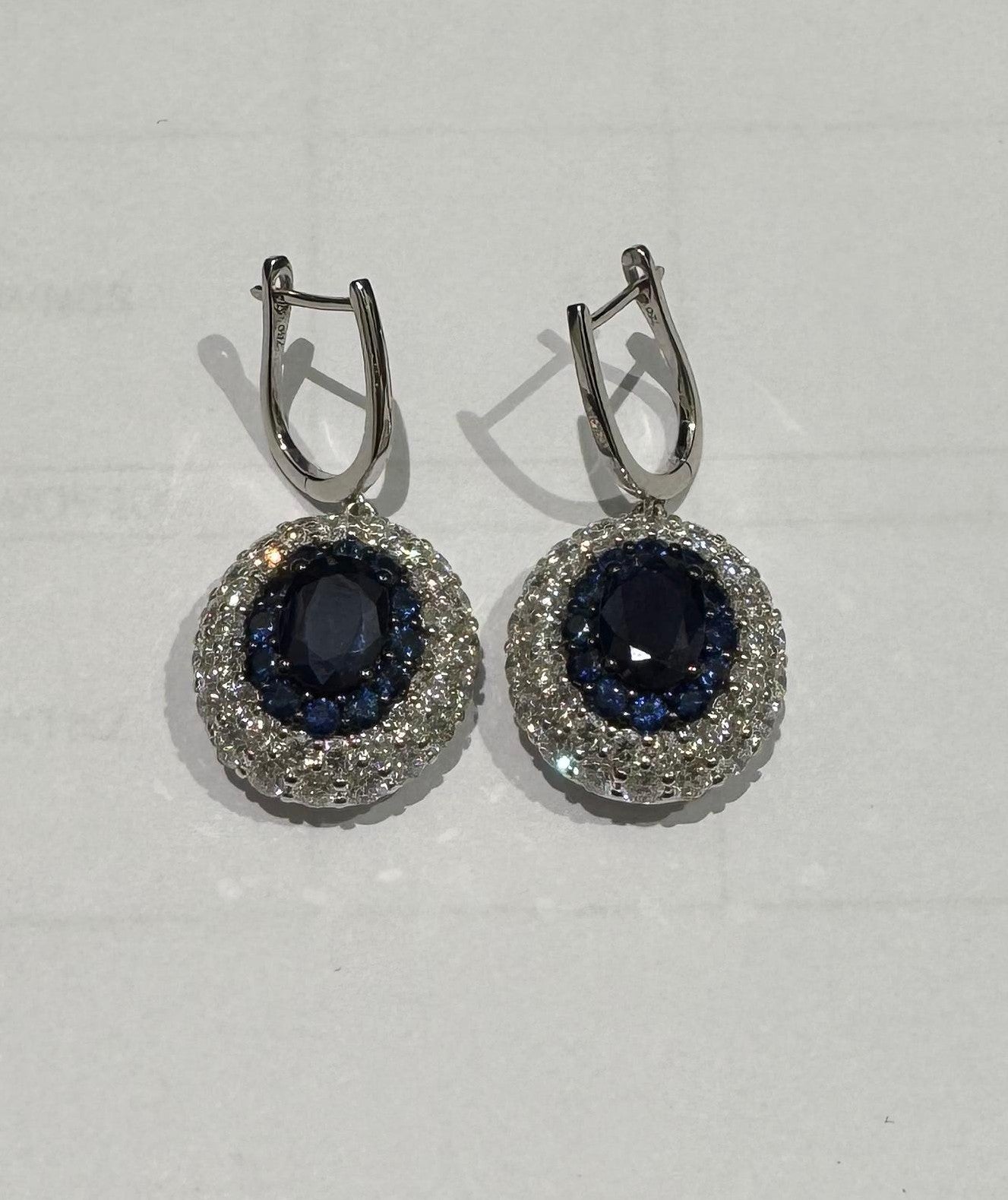 3.92 ct 18K White Gold Diamond & Blue Sapphire Earrings