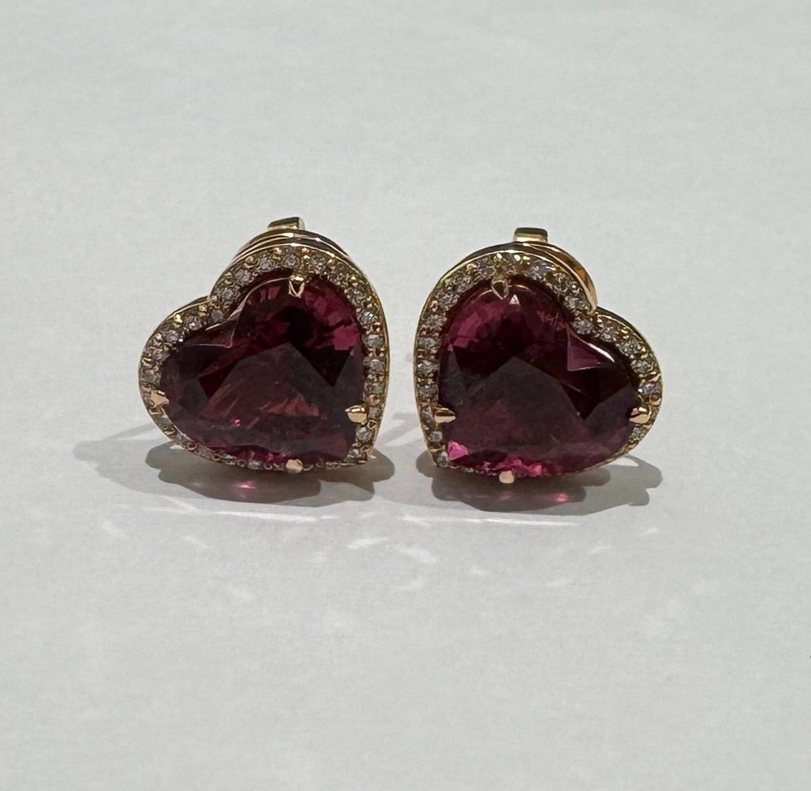 0.22 ct Diamond and 6.97 ct Rhodolite Garnet Earrings in 18K Rose Gold