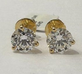 3.00 ct round cut lab grown diamond 18k yellow gold earring