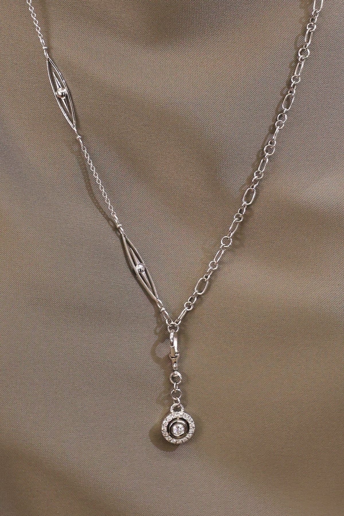 Modern Natural Diamond Necklace in 18K White Gold – view 2