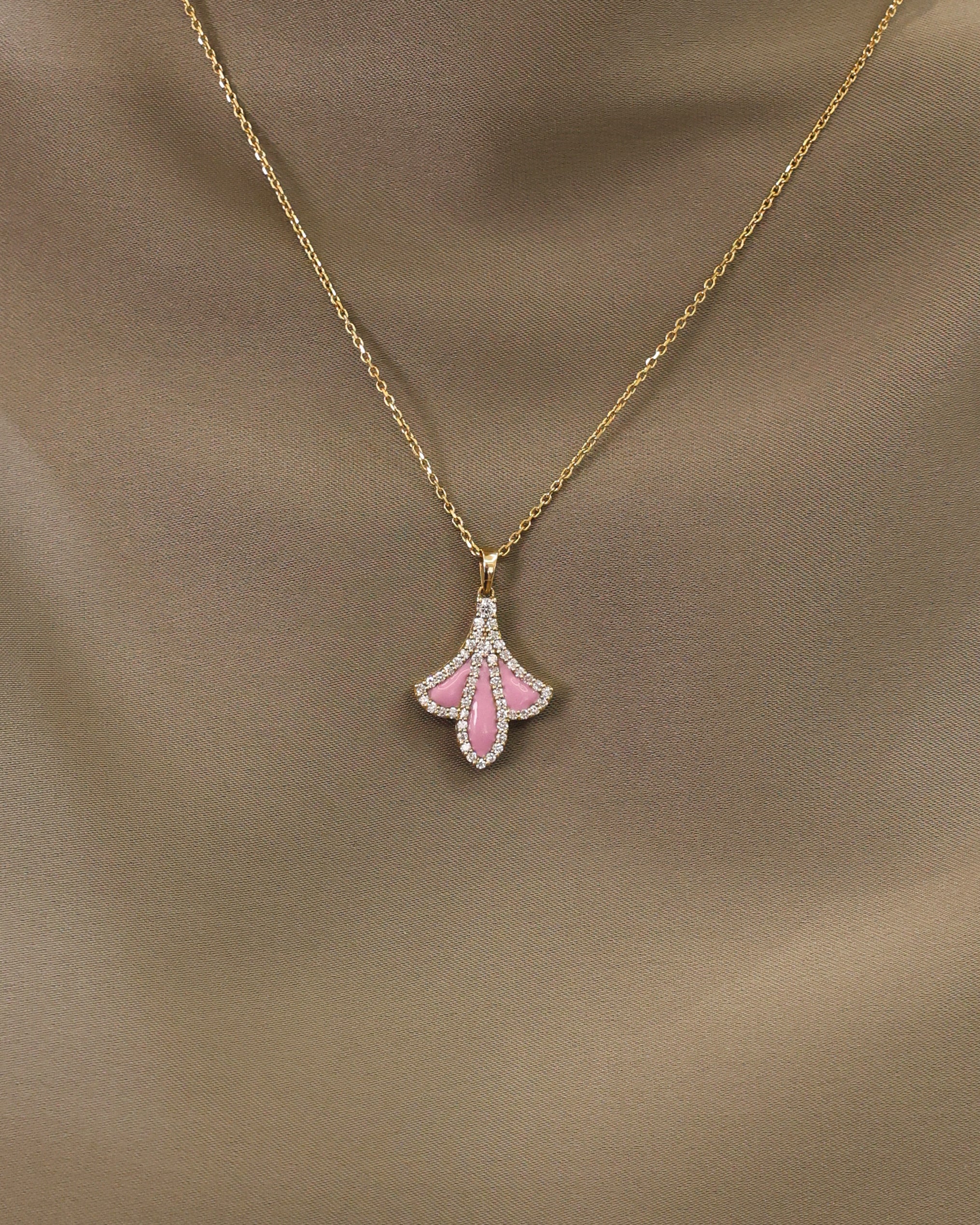 PINK ENAMEL NECKLACE WITH  NATURAL DIAMOND