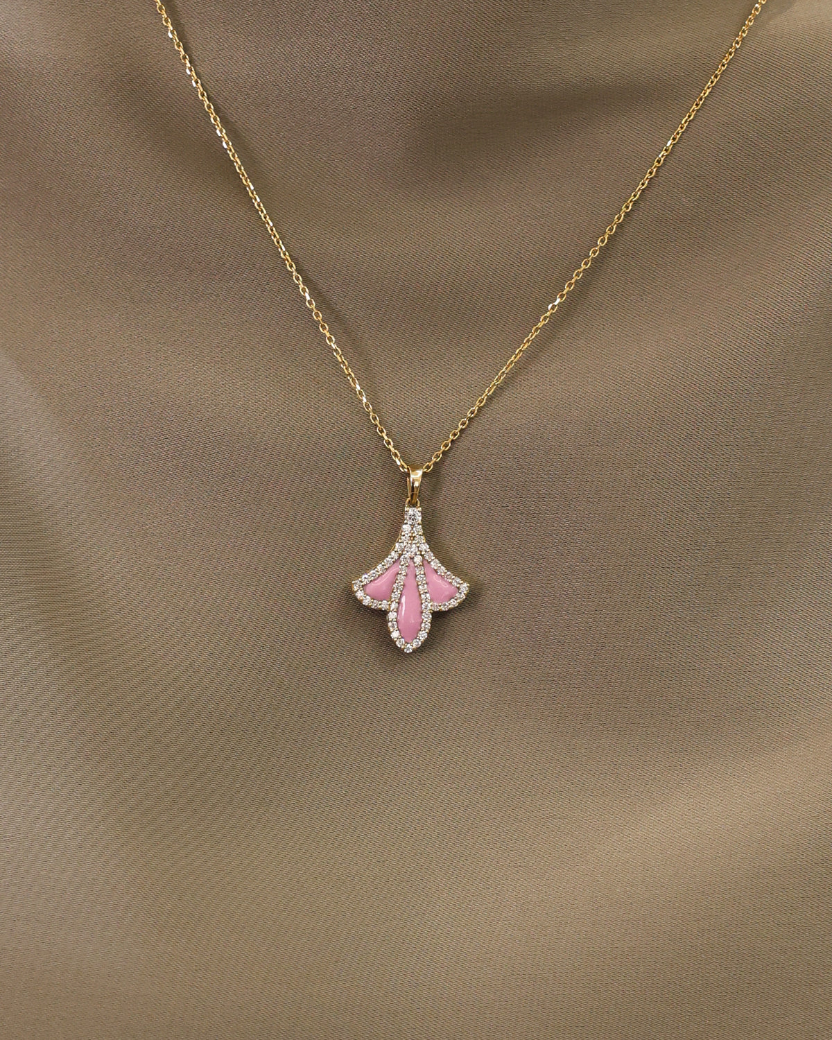Pink Enamel Necklace with Natural Diamond in 18K Yellow Gold – view 2