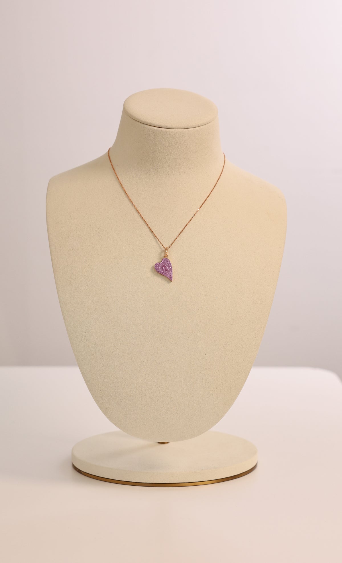 Pink Sapphire Big Heart Necklace in 18K Rose Gold – view 2