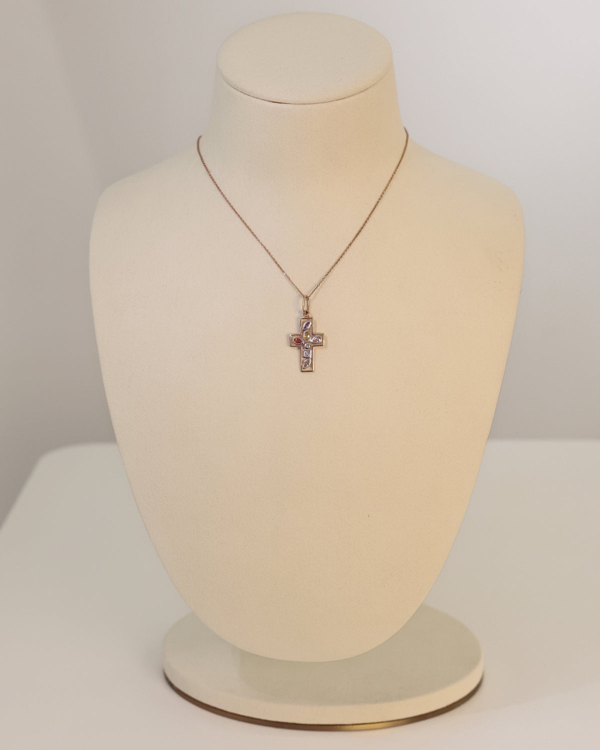 Cross Gemstone Pendant in 14K Mixed Color Gold – view 2